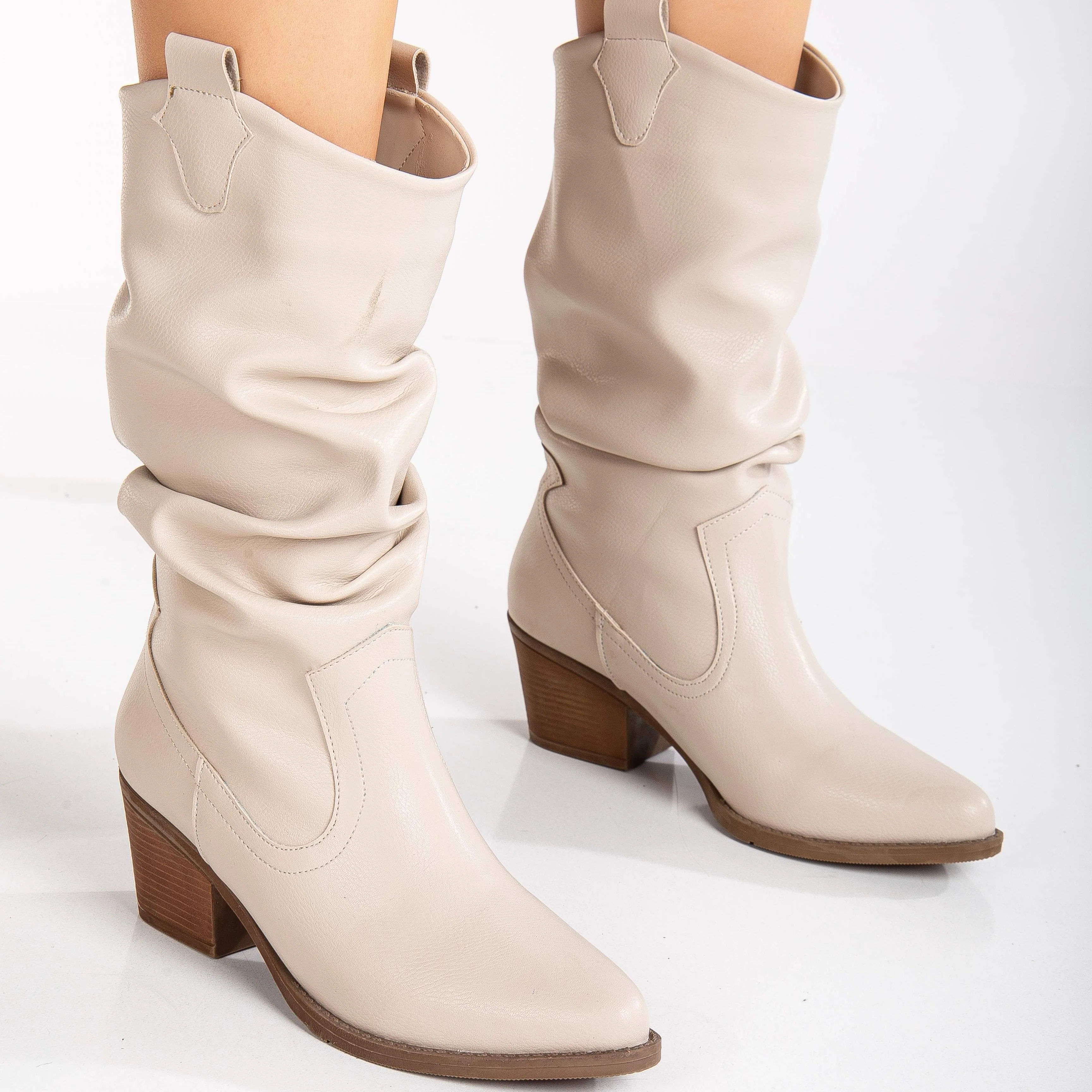 Bonnie - Beige Slouch Western Boots - Image 3