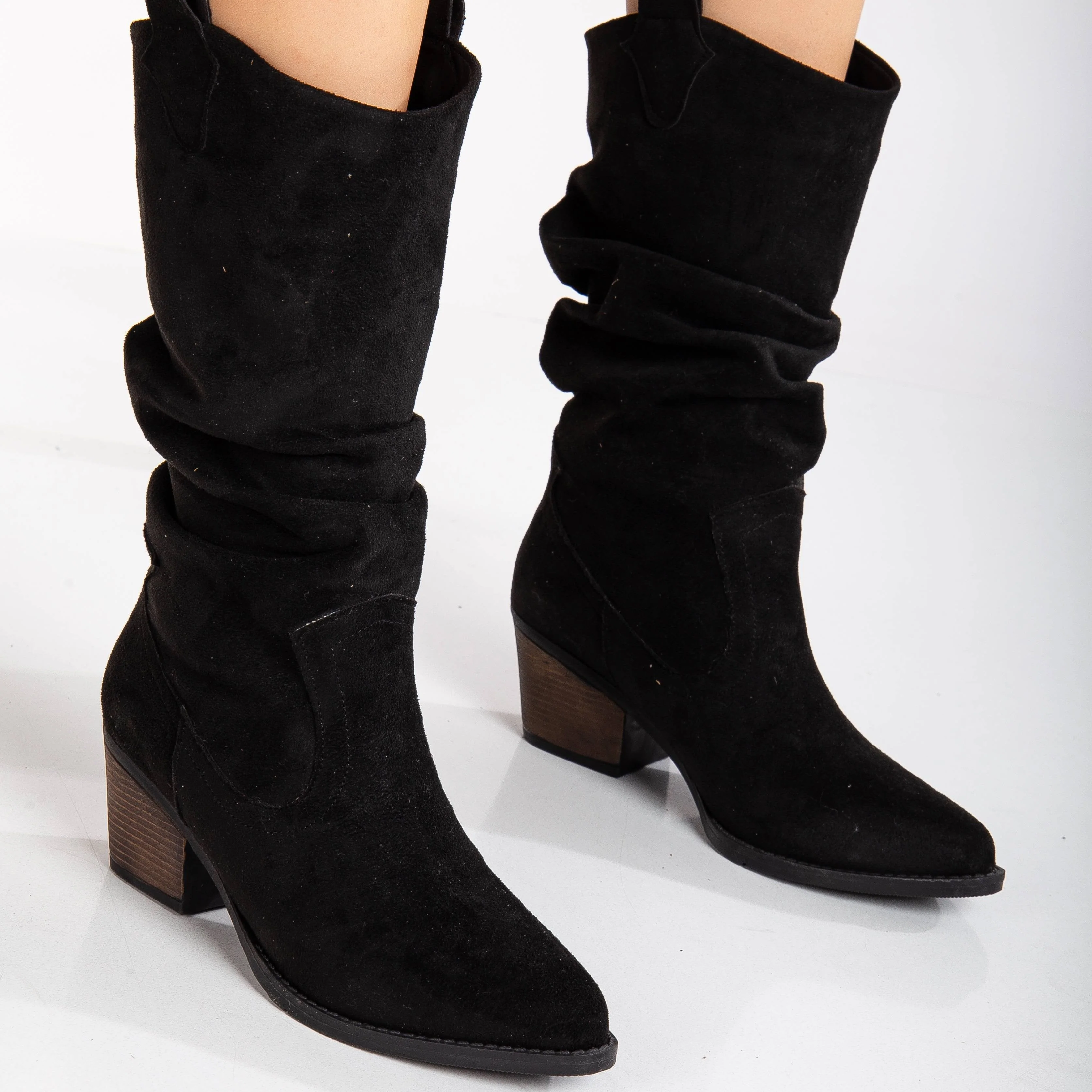 Bonnie - Black Suede Slouch Western Boots - Image 3