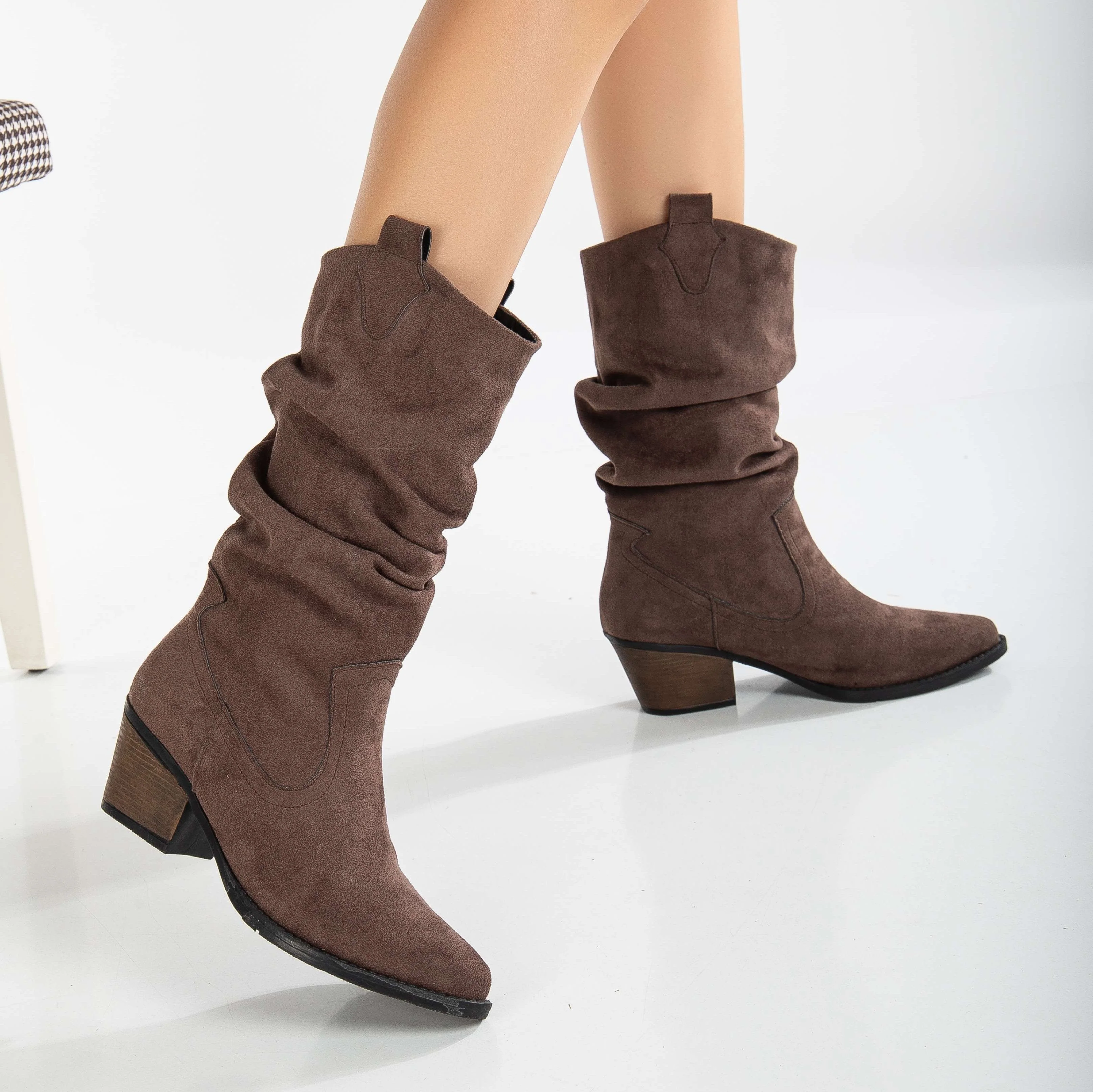 Bonnie - Brown Suede Slouch Western Boots - Image 3