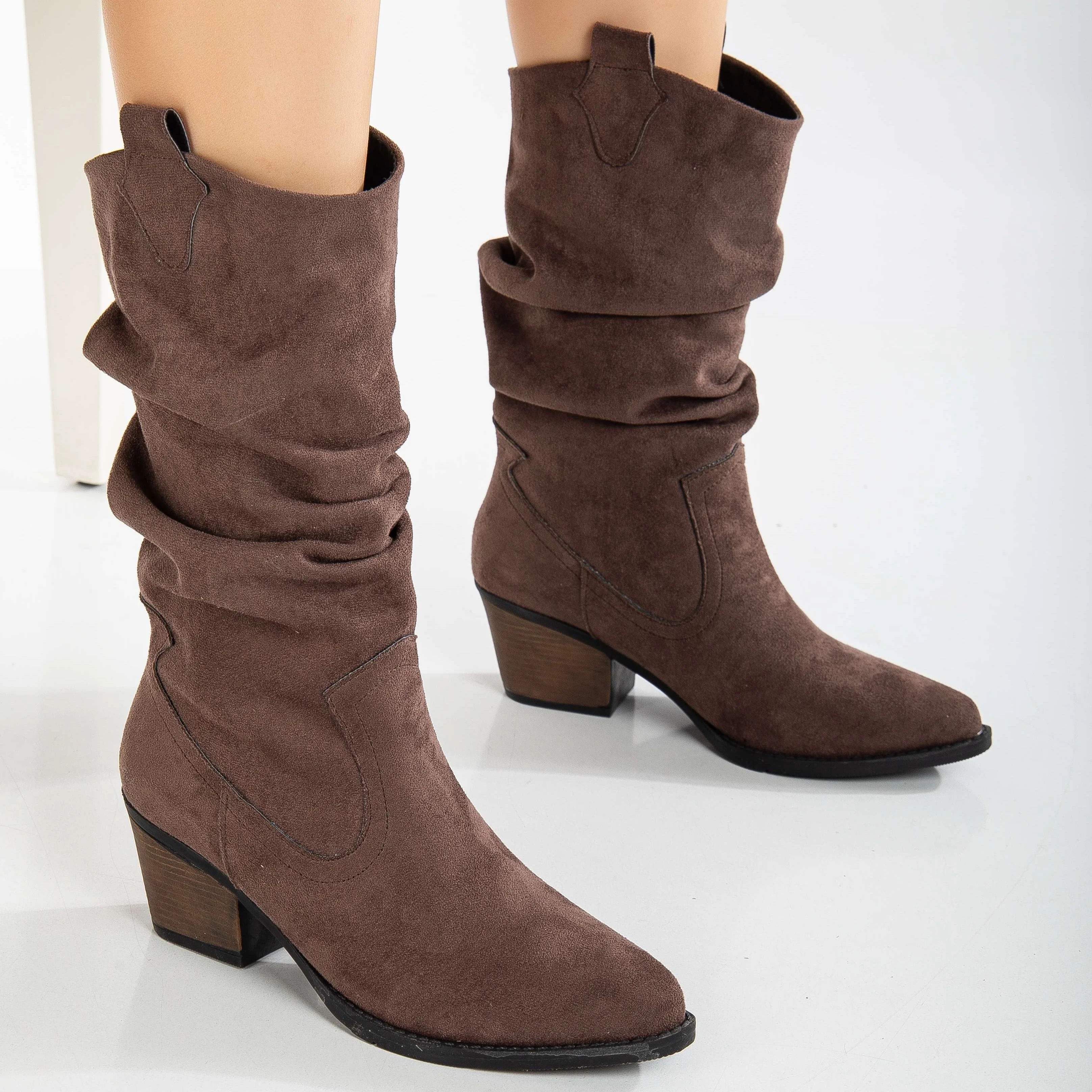 Bonnie - Brown Suede Slouch Western Boots - Image 4