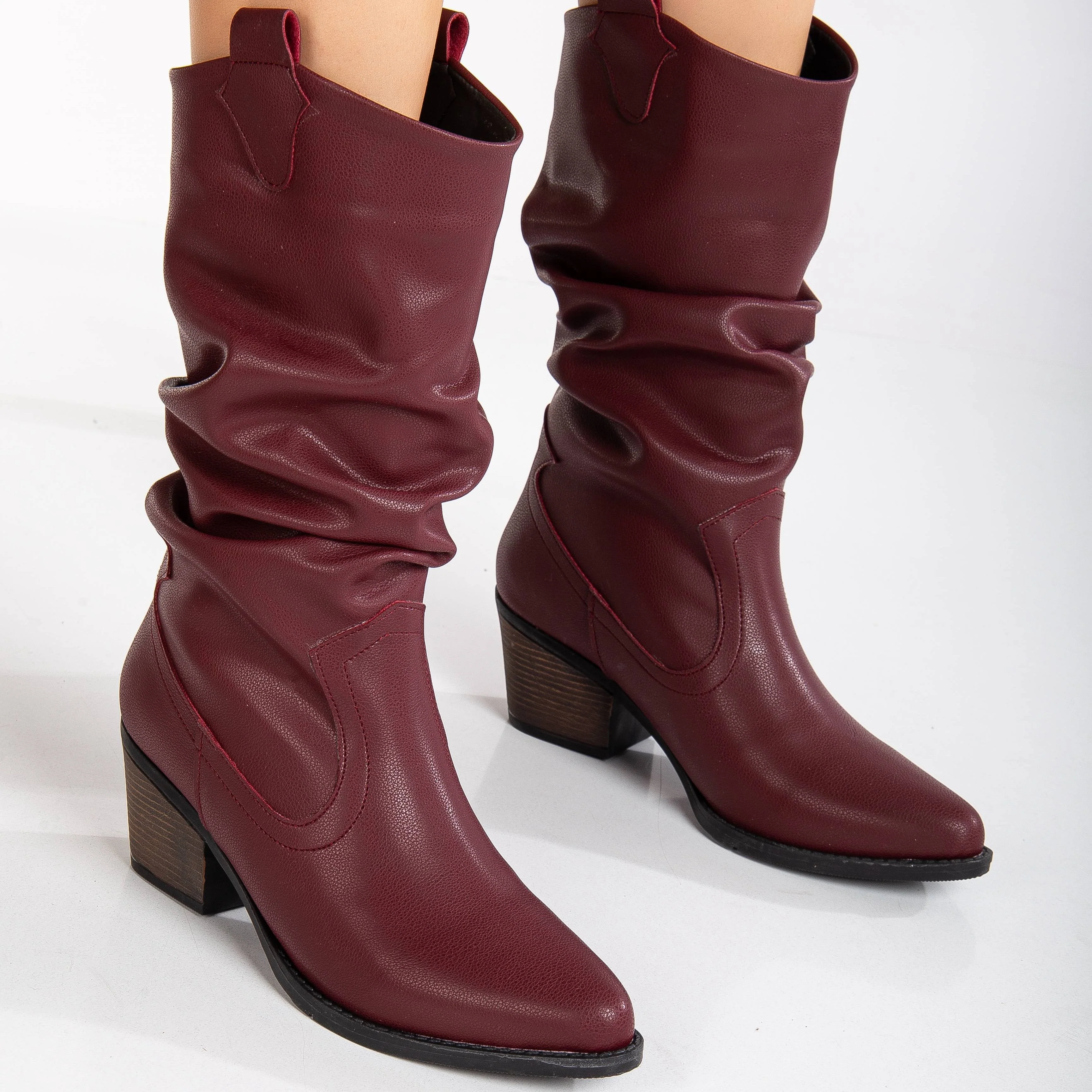 Bonnie - Burgundy Slouch Western Boots - Image 2