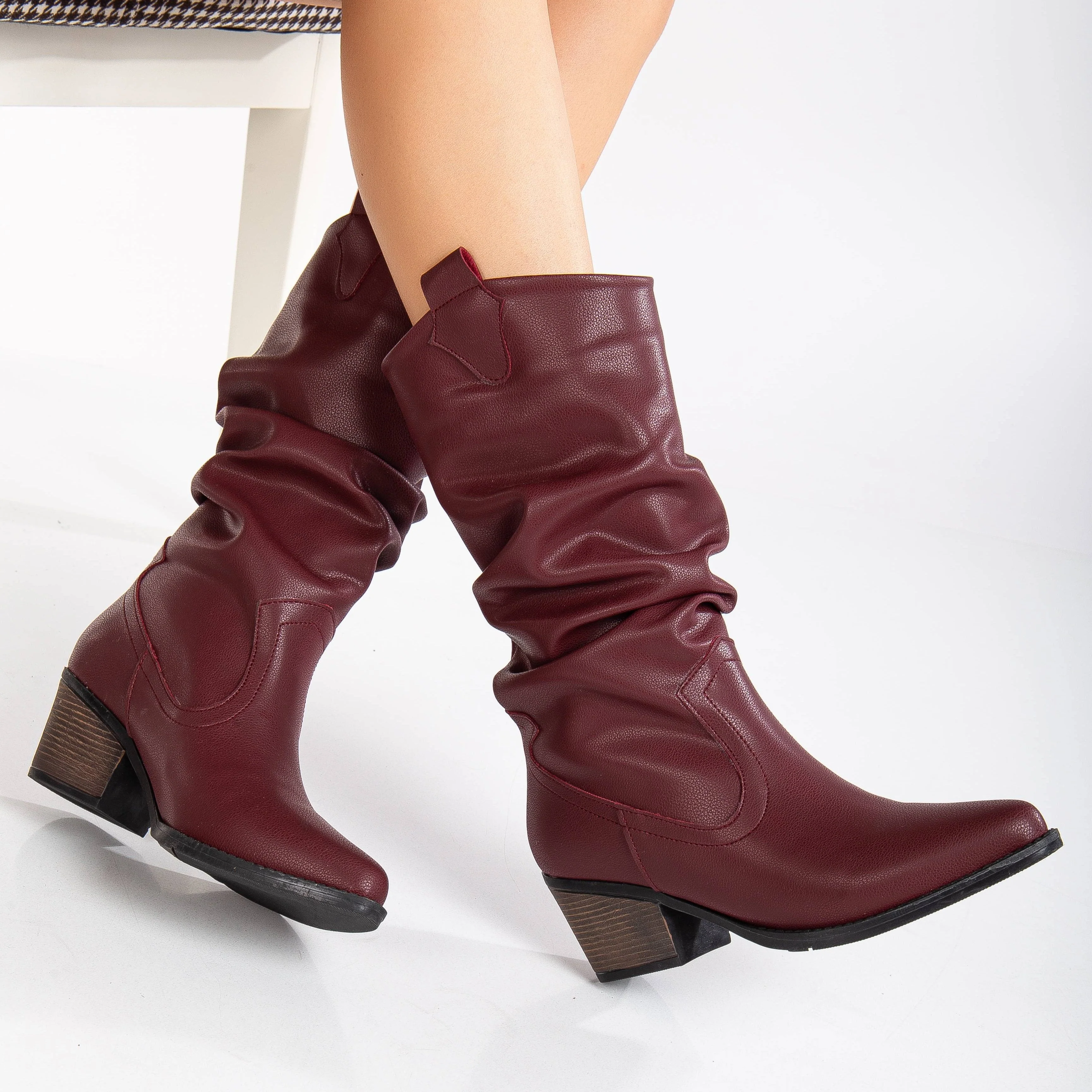 Bonnie - Burgundy Slouch Western Boots - Image 3