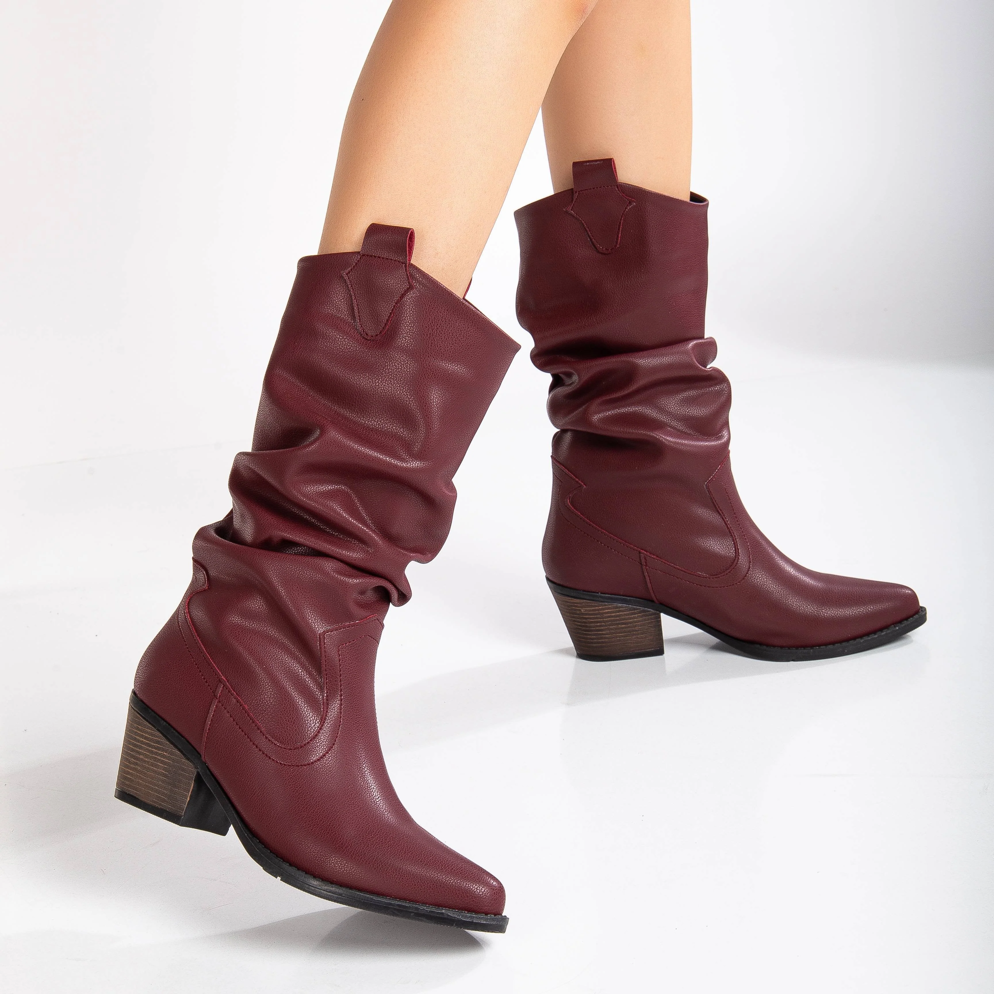 Bonnie - Burgundy Slouch Western Boots - Image 4