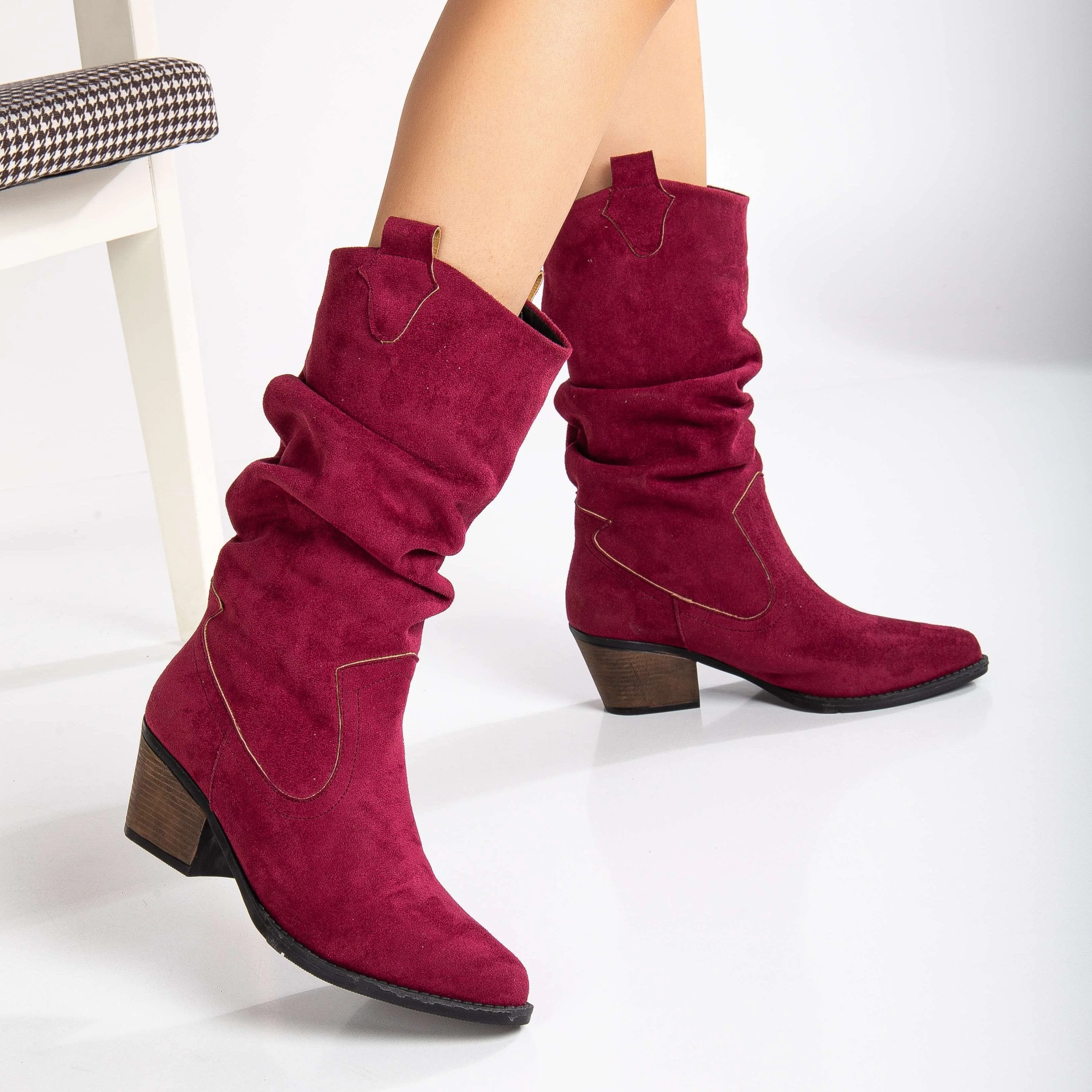 Bonnie - Burgundy Suede Western Boots - Image 2