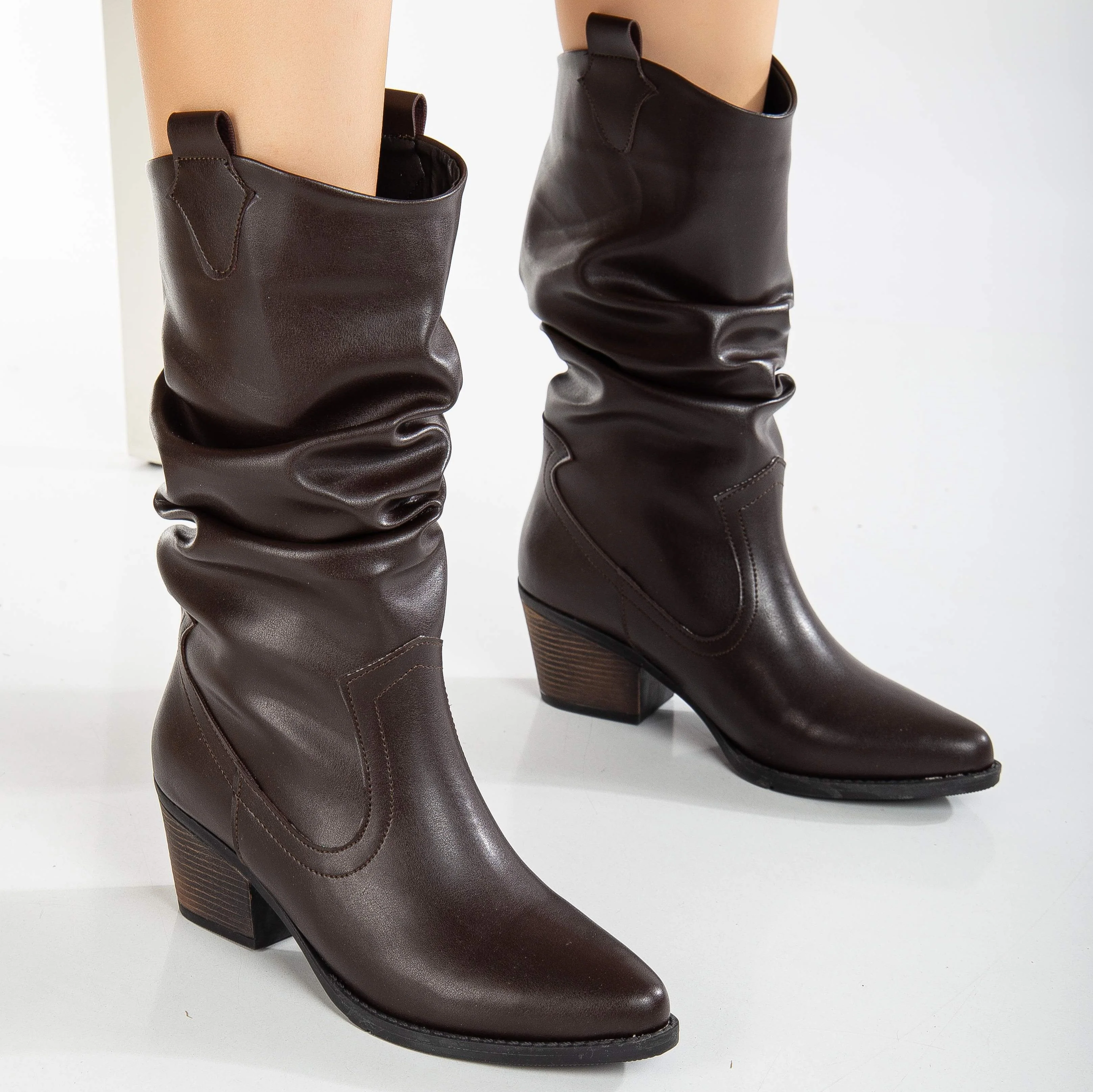 Bonnie - Dark Brown Slouch Western Boots - Image 4