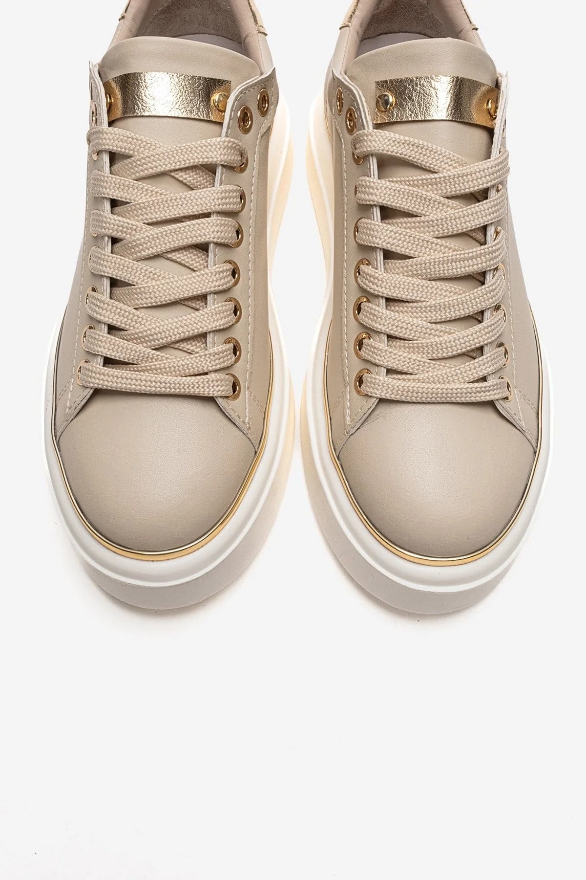 BORENA - Beige Genuine Leather Thick-Platform Casual Sneaker (Women) - Image 2