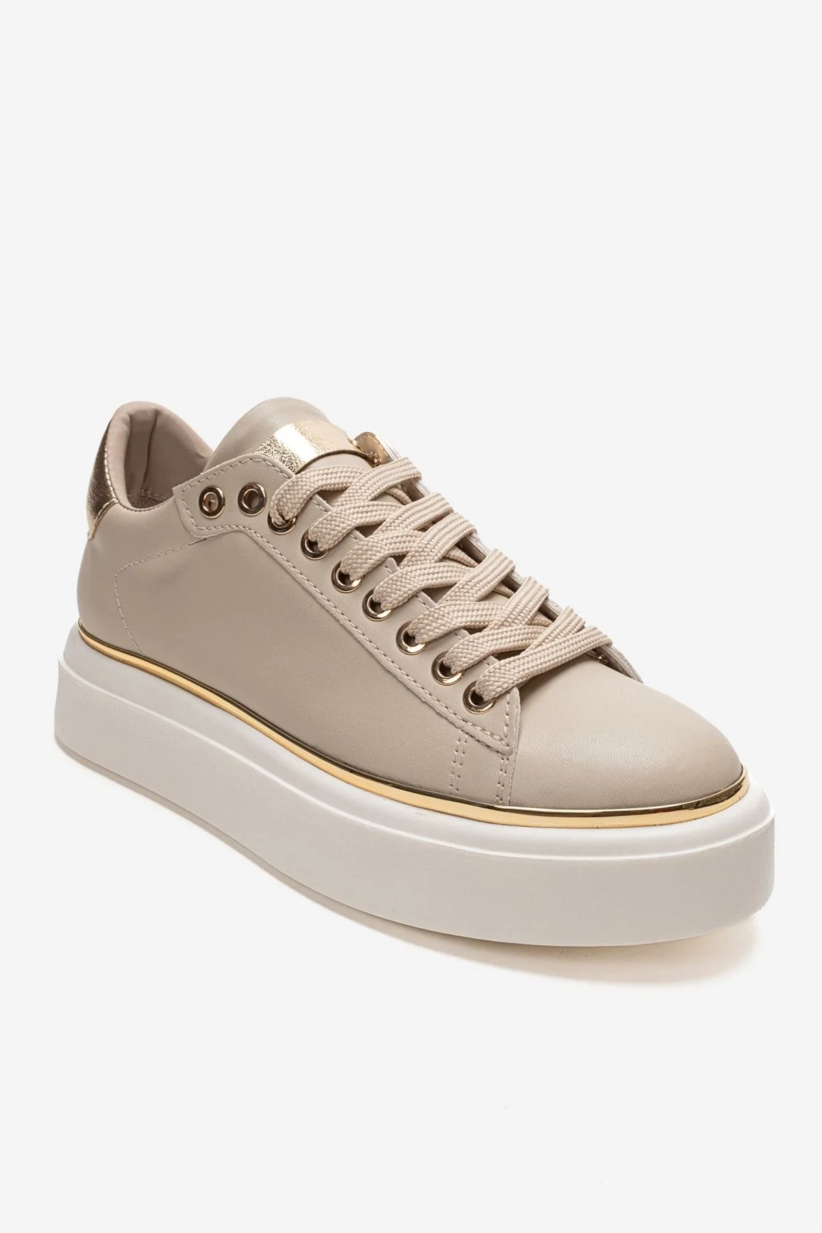 BORENA - Beige Genuine Leather Thick-Platform Casual Sneaker (Women) - Image 3