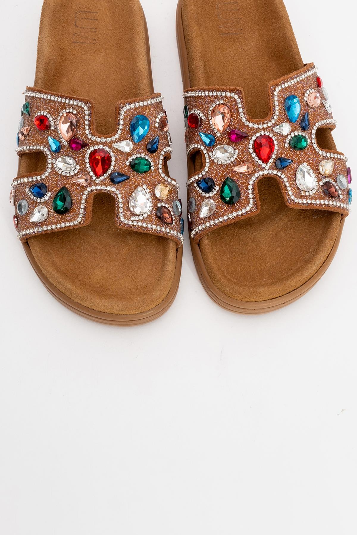 Brave - Cognac Genuine Leather Embellished Slide (Women) - Image 2