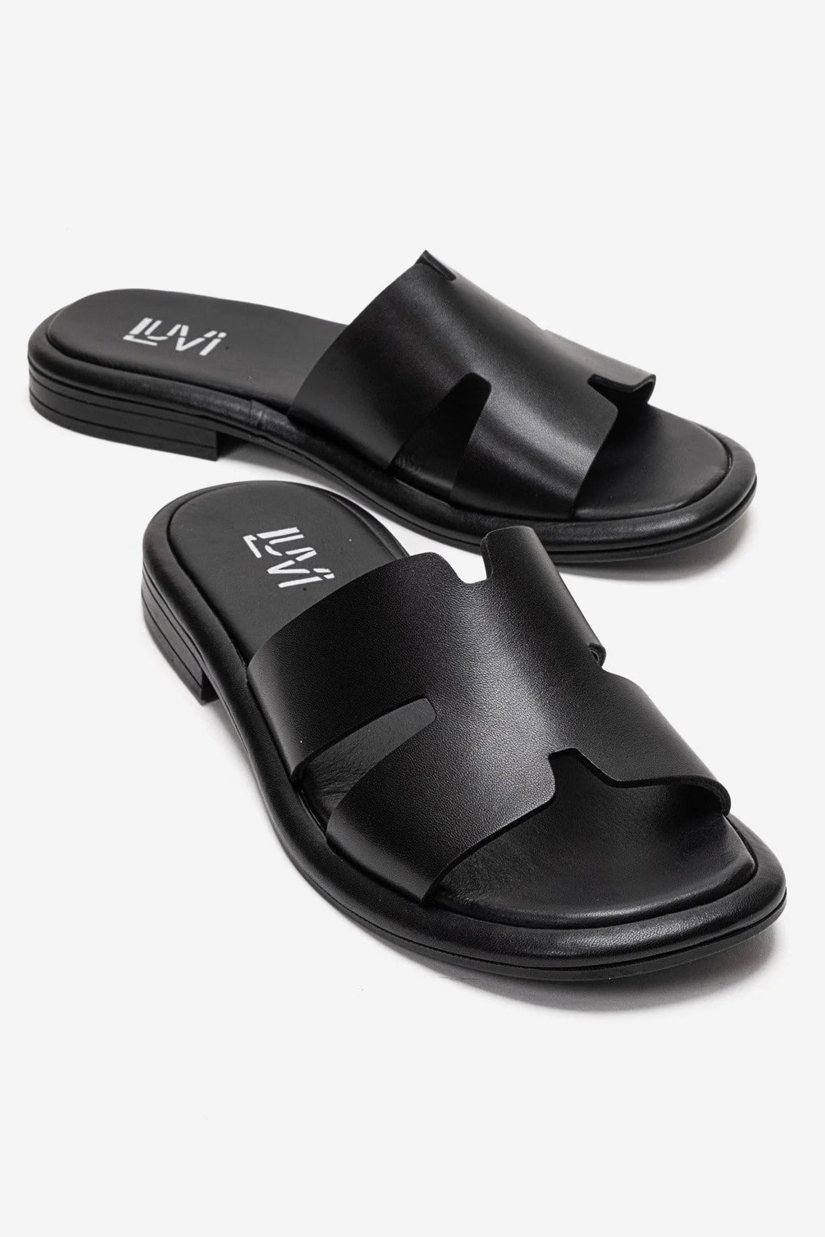 BRIO - Black Genuine Leather Slide (Women)