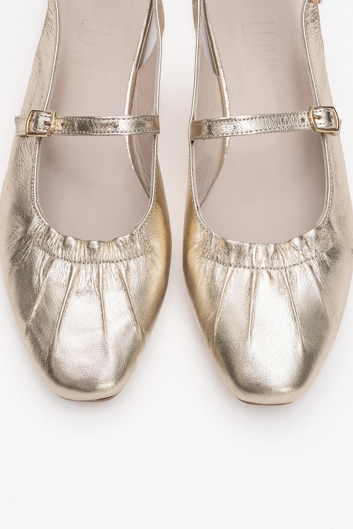 BRITNEY Gold Leather Closed-Toe Sandal (Women) - Image 2