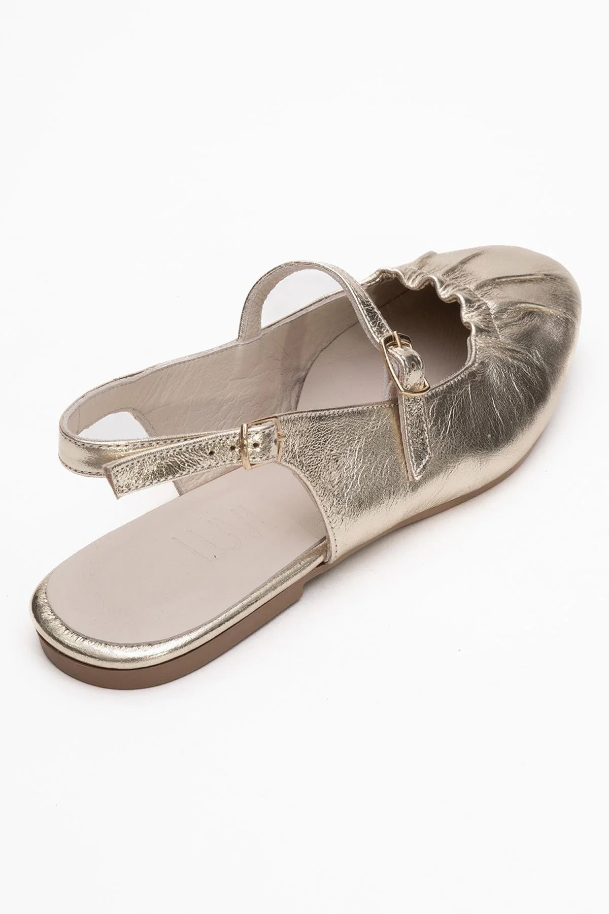 BRITNEY Gold Leather Closed-Toe Sandal (Women) - Image 5