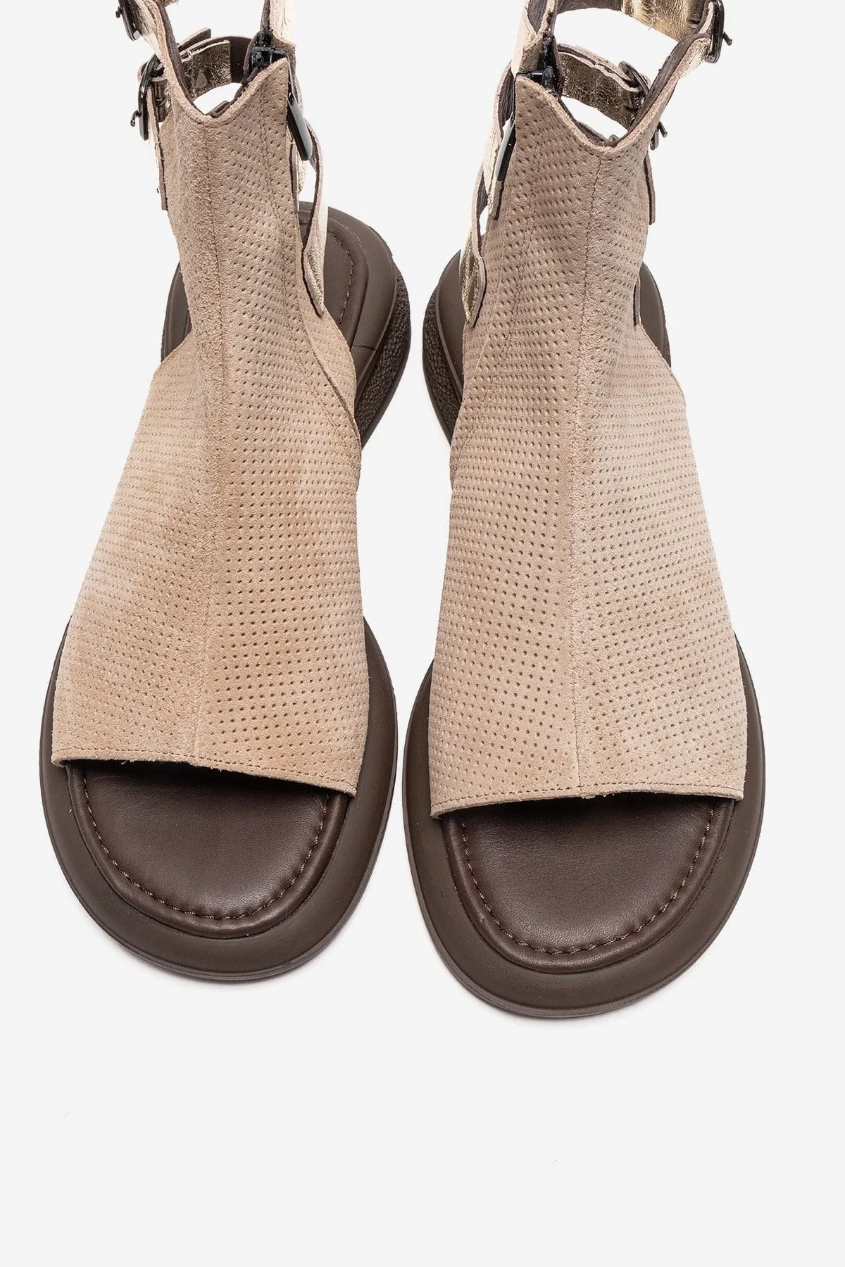 CARINA - Beige Genuine Suede Leather Side-Zip Sandal (Women) - Image 2