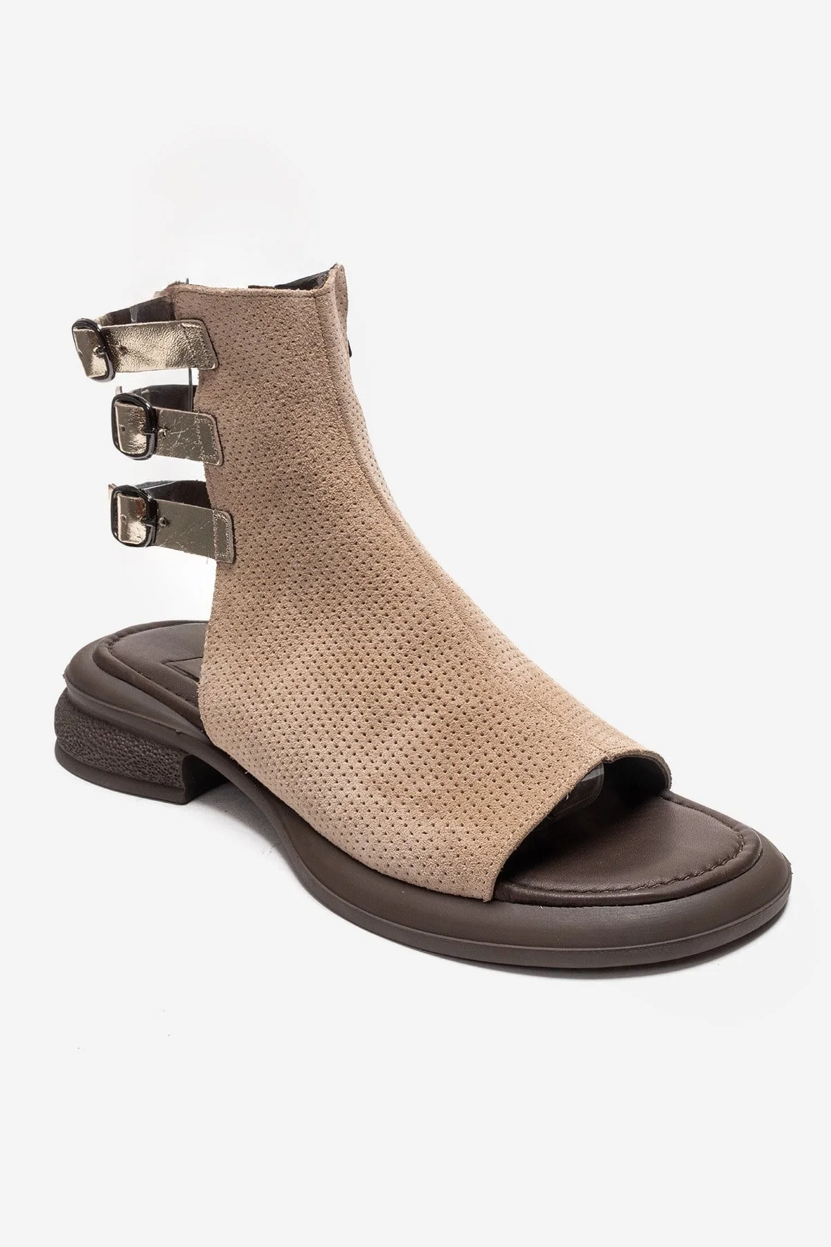 CARINA - Beige Genuine Suede Leather Side-Zip Sandal (Women) - Image 3