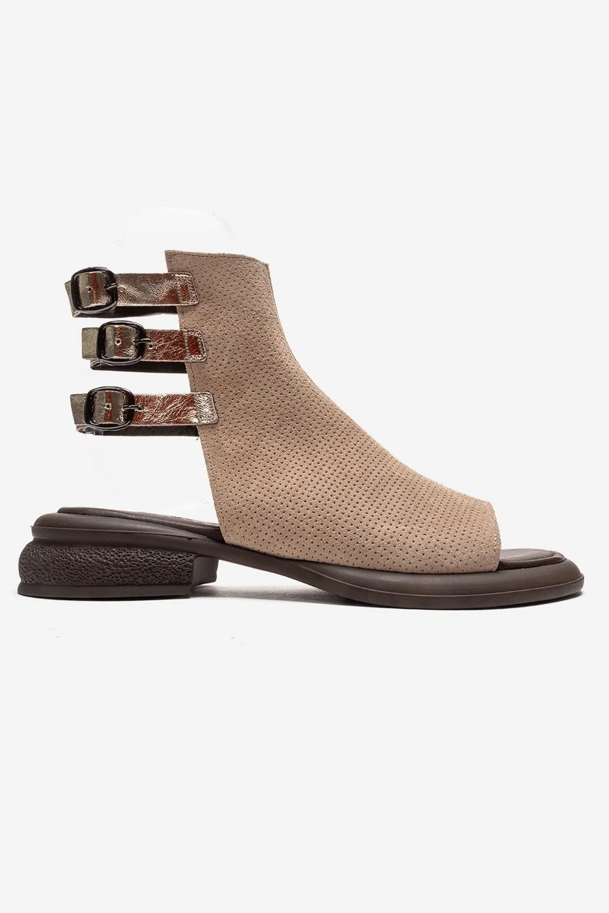 CARINA - Beige Genuine Suede Leather Side-Zip Sandal (Women) - Image 4
