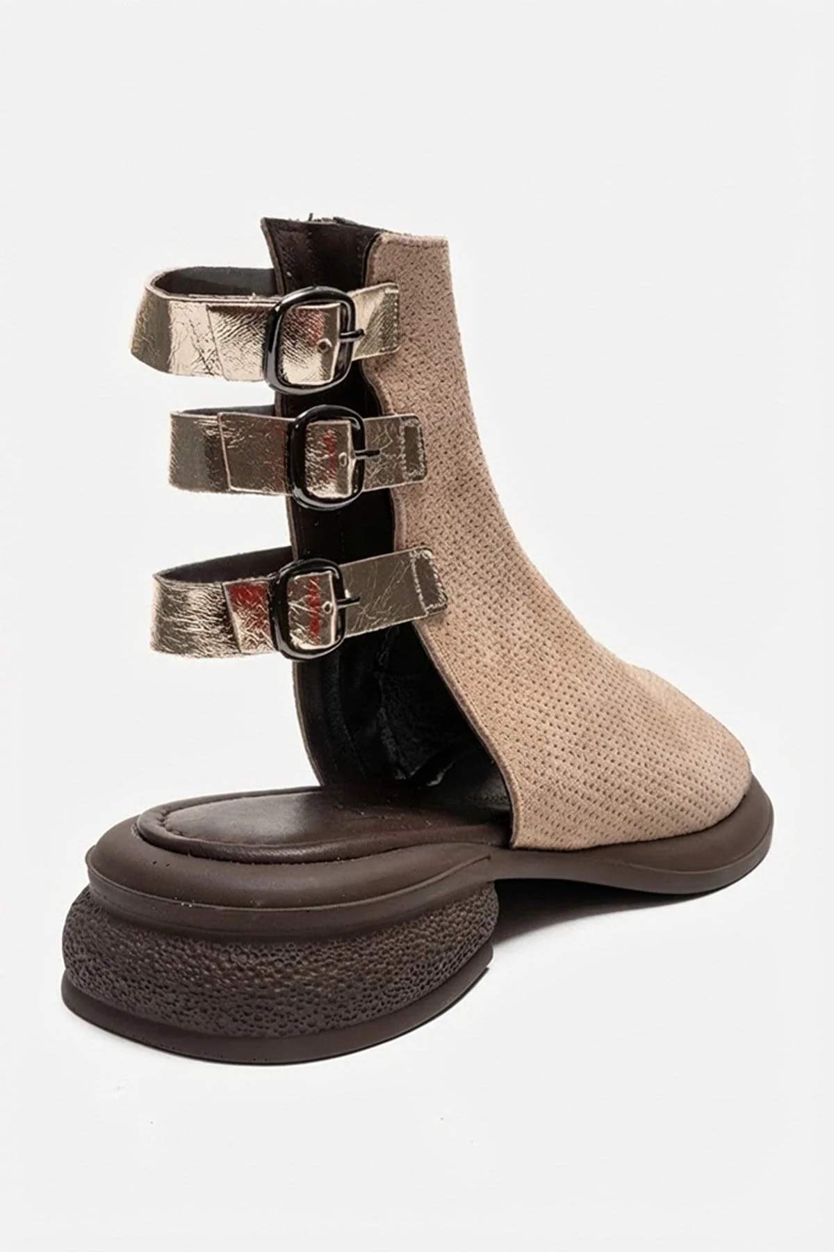 CARINA - Beige Genuine Suede Leather Side-Zip Sandal (Women) - Image 5