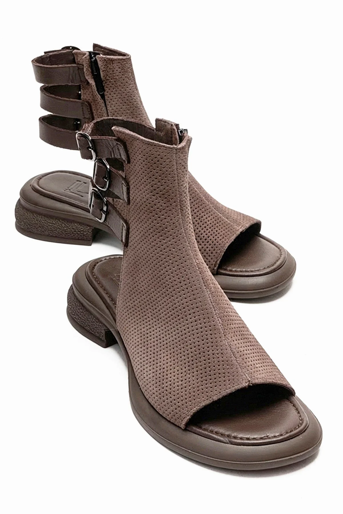 Carina - Taupe Genuine Suede Leather Side-Zip Sandal (Women)