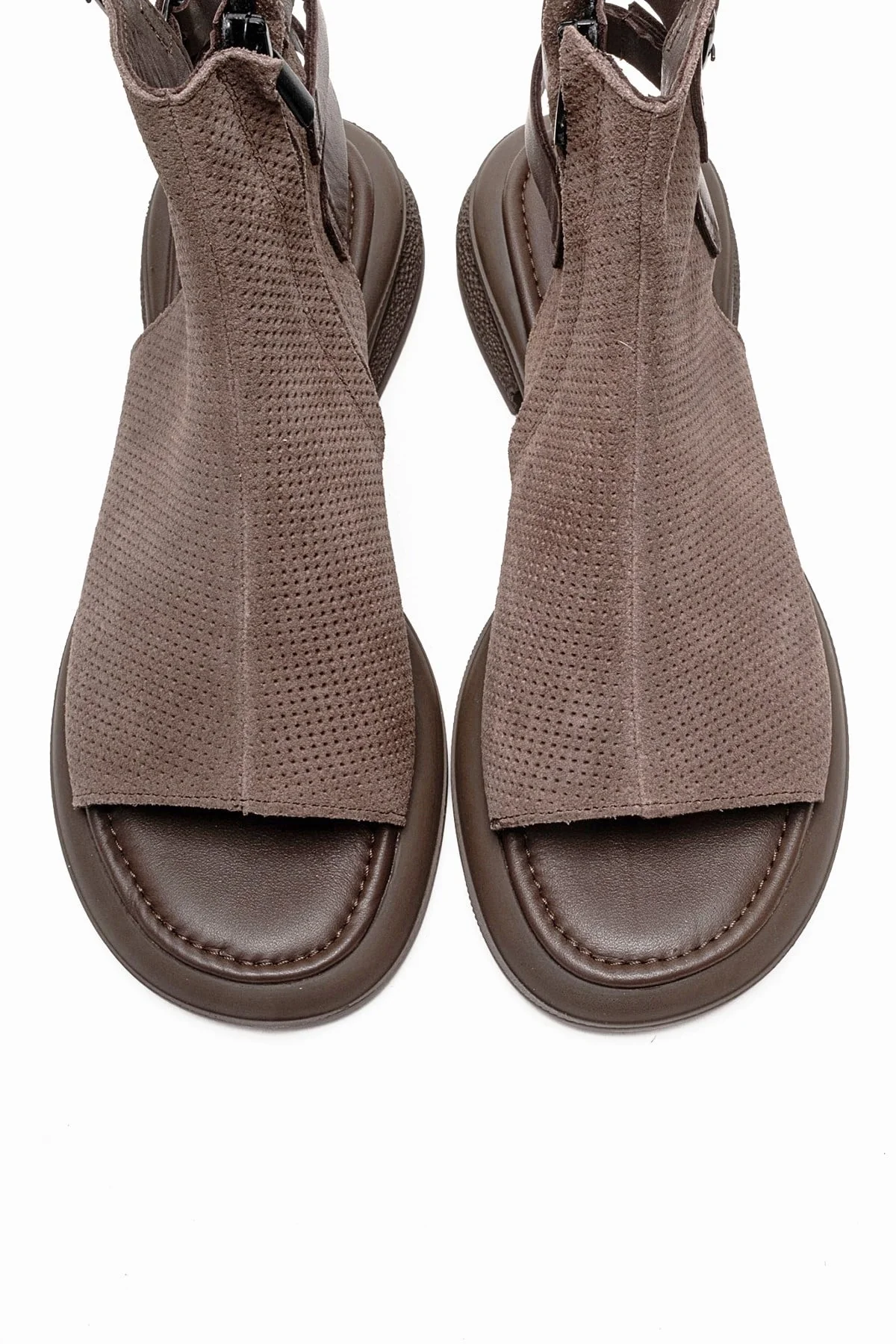 Carina - Taupe Genuine Suede Leather Side-Zip Sandal (Women) - Image 2