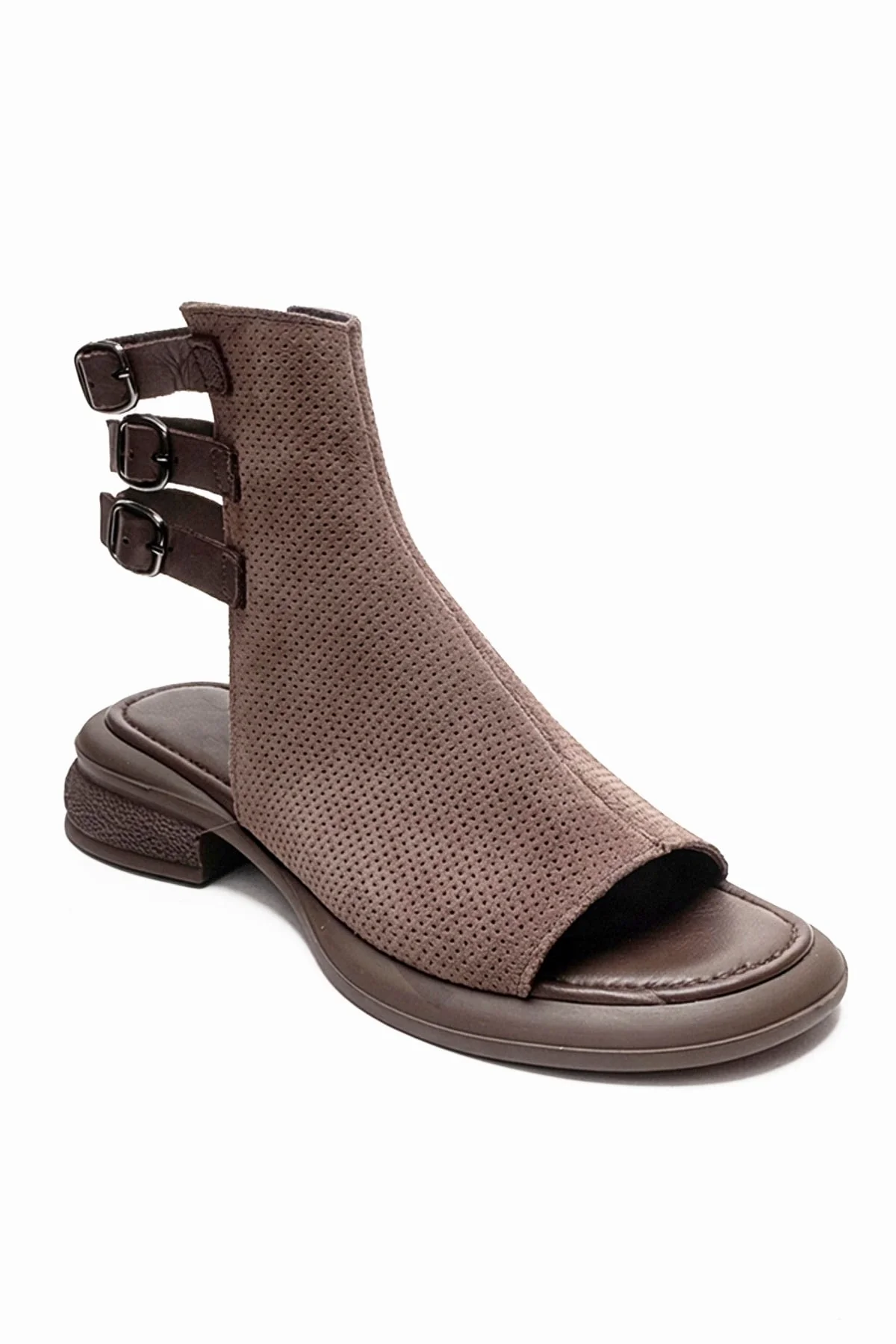 Carina - Taupe Genuine Suede Leather Side-Zip Sandal (Women) - Image 3