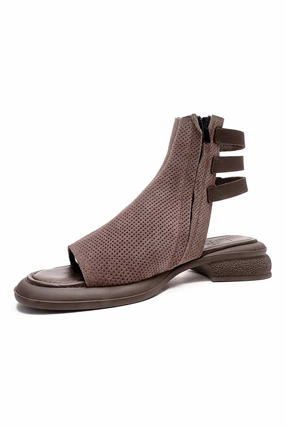 Carina - Taupe Genuine Suede Leather Side-Zip Sandal (Women) - Image 6