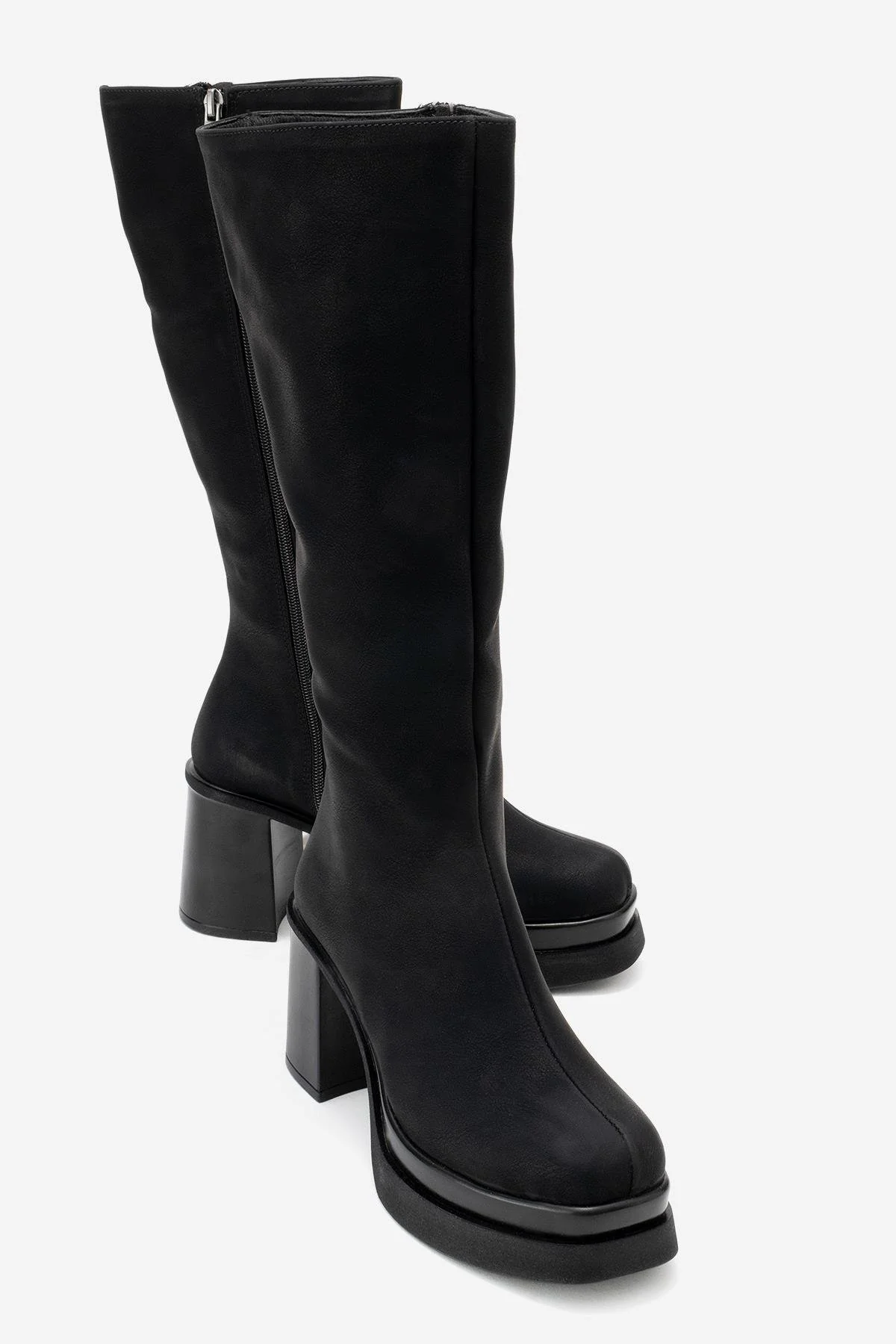 Carm - Black Nubuck Platform Heel Mid-Calf Boot (Women)