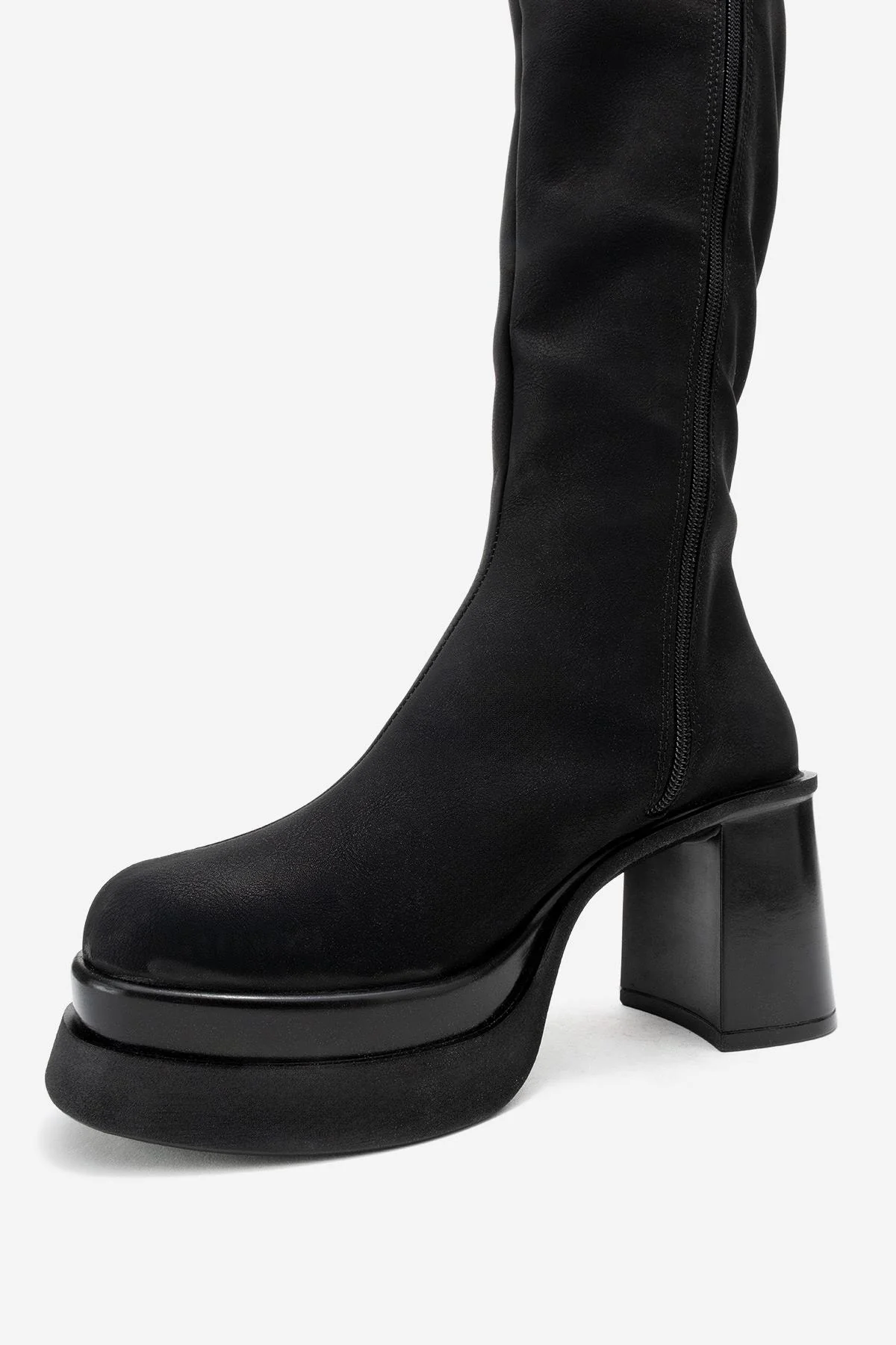 Carm - Black Nubuck Platform Heel Mid-Calf Boot (Women) - Image 4