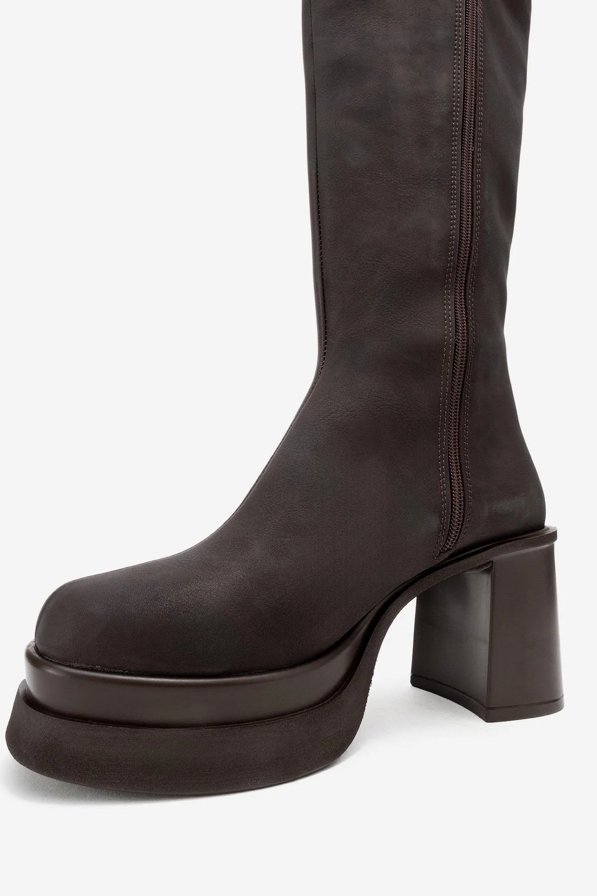 Carm - Brown Nubuck Platform Heel Mid-Calf Boot (Women) - Image 4