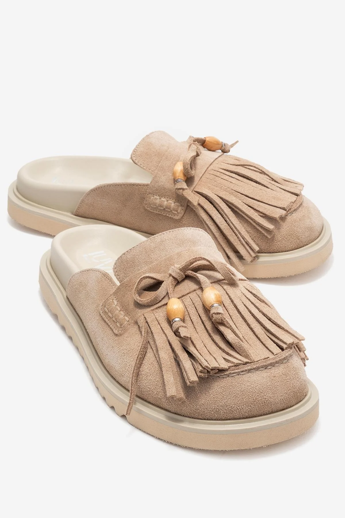 Carol - Beige Genuine Leather Closed-Toe Slipper (Women)