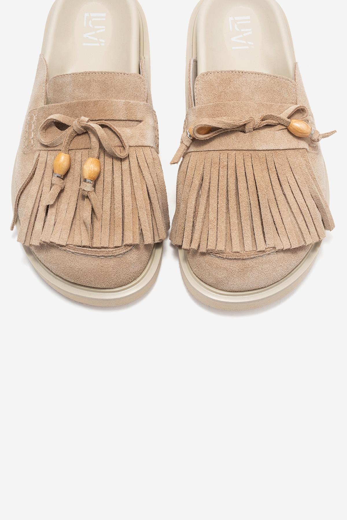 Carol - Beige Genuine Leather Closed-Toe Slipper (Women) - Image 2