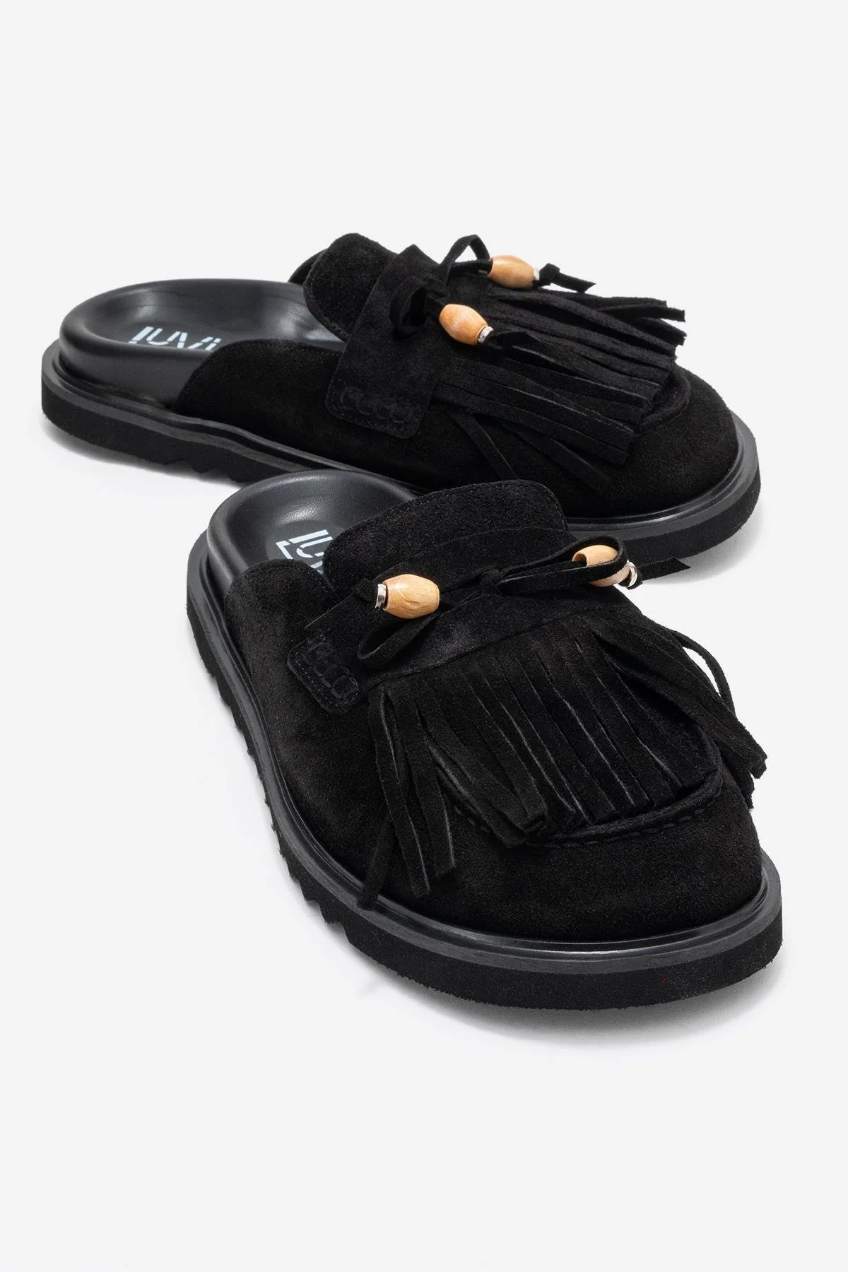 Carol - Black Genuine Leather Closed-Toe Slipper (Women)