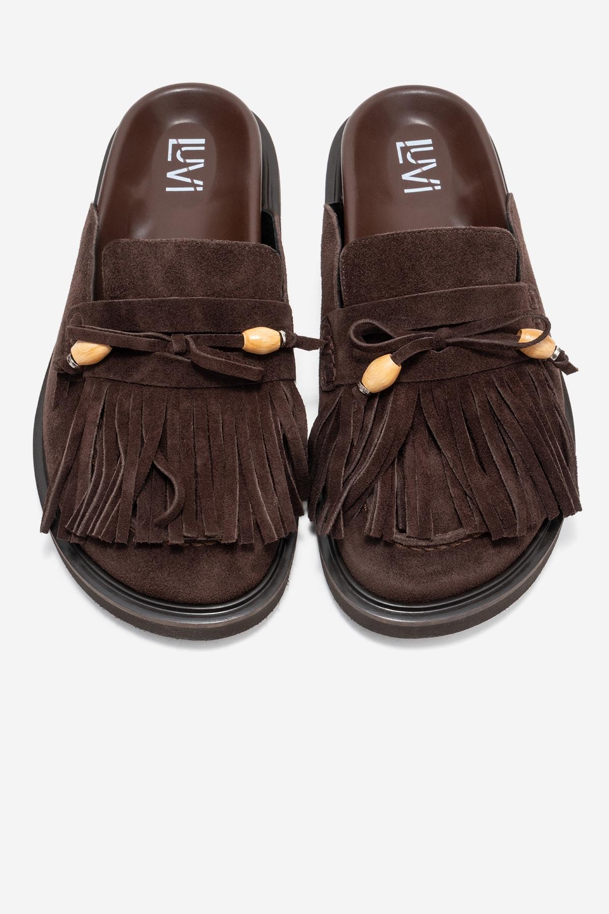 Carol - Brown Tassel-Detail Genuine Leather Closed-Toe Mule (Women) - Image 2