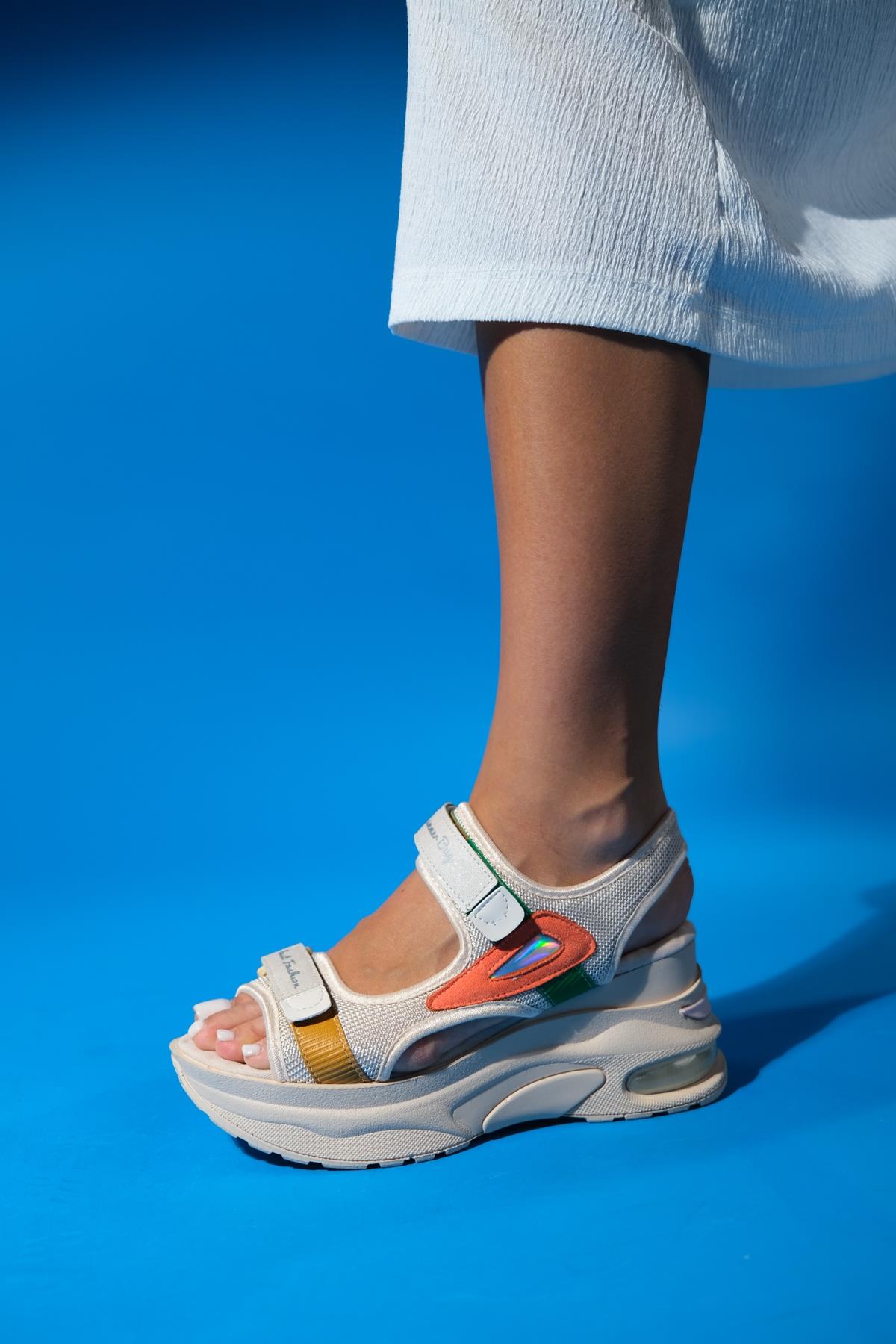 Caroline - Beige Orange Strappy Chunky Platform Sport Sandal (Women) - Image 5