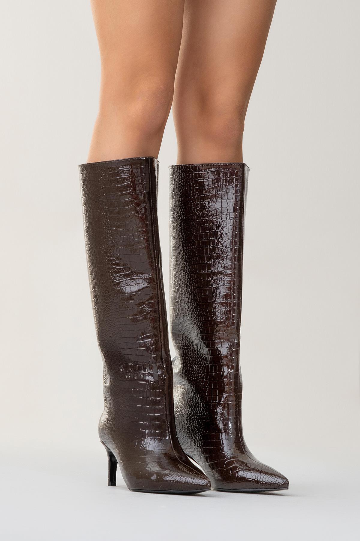 Cassandra Brown Pattern High‑Heel Boot (Women) - Image 10