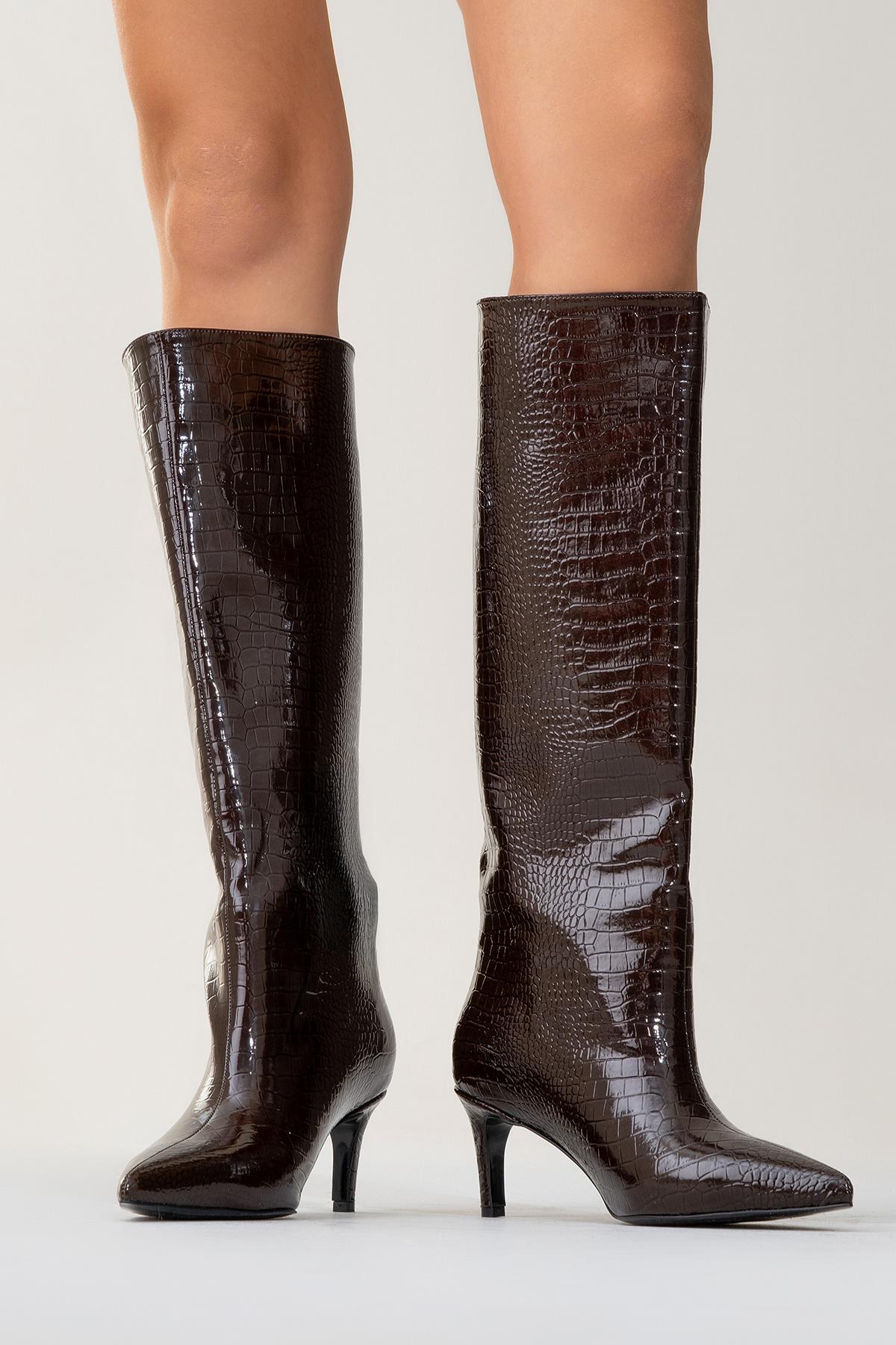 Cassandra Brown Pattern High‑Heel Boot (Women) - Image 7