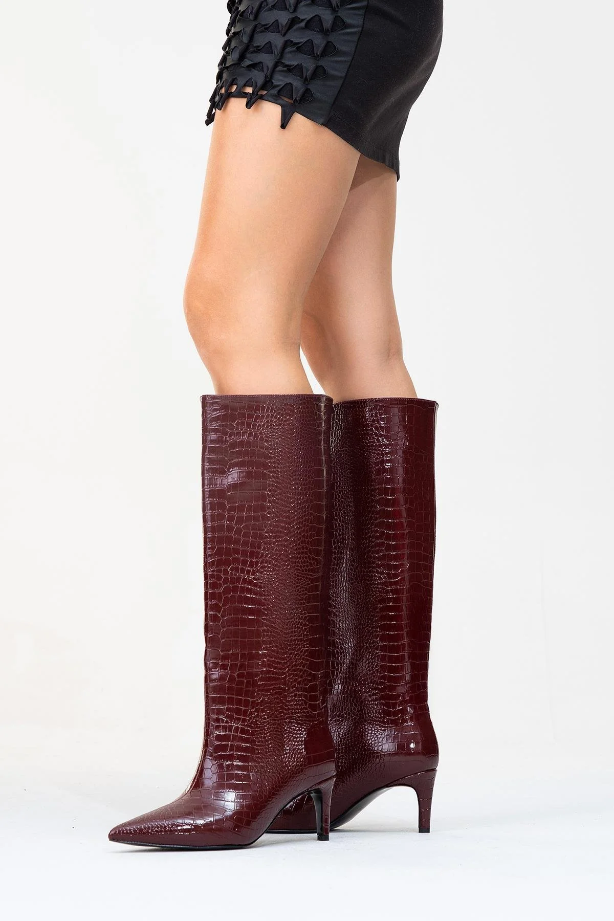 Cassandra Burgundy Pattern High‑Heel Boot (Women) - Image 6