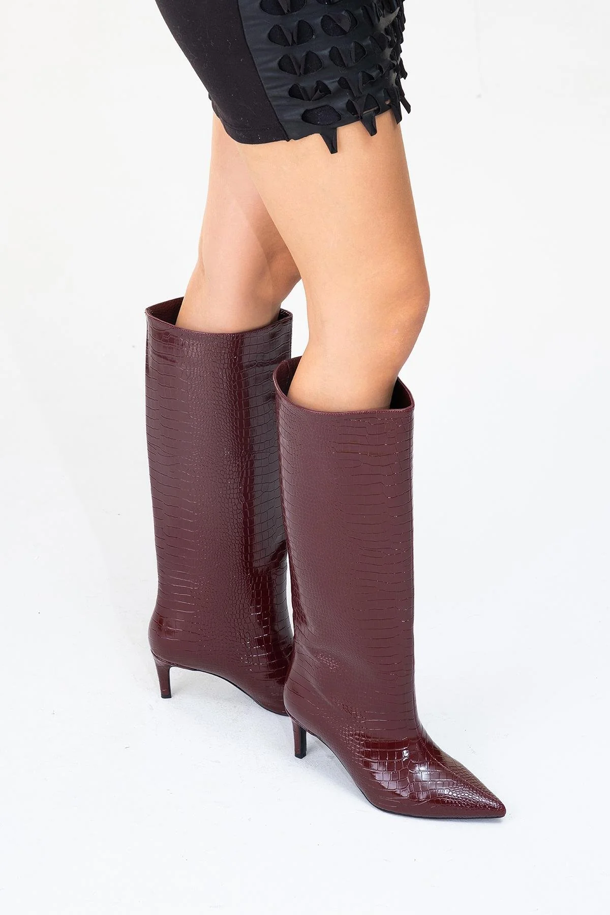 Cassandra Burgundy Pattern High‑Heel Boot (Women) - Image 7
