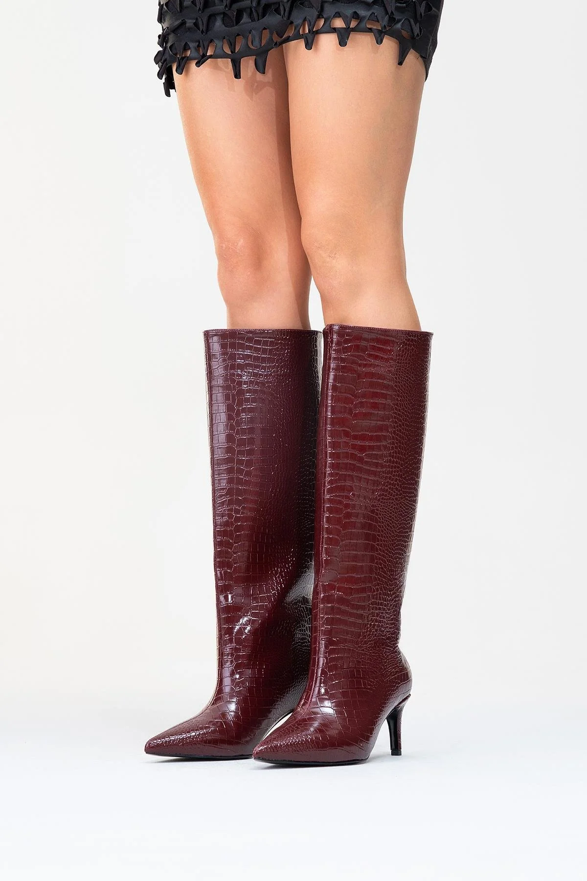 Cassandra Burgundy Pattern High‑Heel Boot (Women) - Image 9