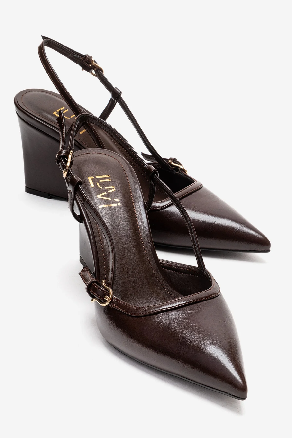 CELIA - Brown Block Heel Pointed Toe Shoe (Women)