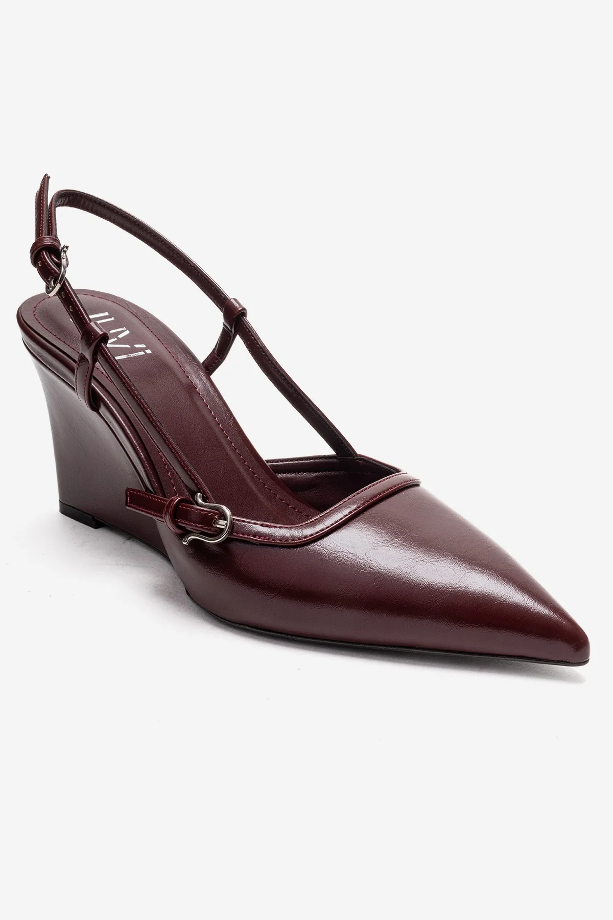 CELIA - Burgundy Genuine Leather Pointed Toe Wedge Heel Shoe (Women) - Image 3