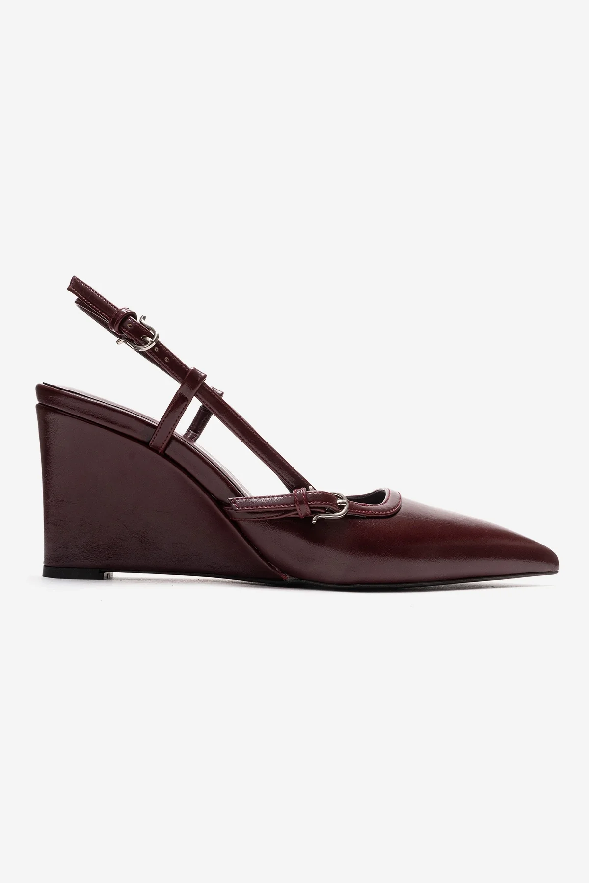 CELIA - Burgundy Genuine Leather Pointed Toe Wedge Heel Shoe (Women) - Image 4