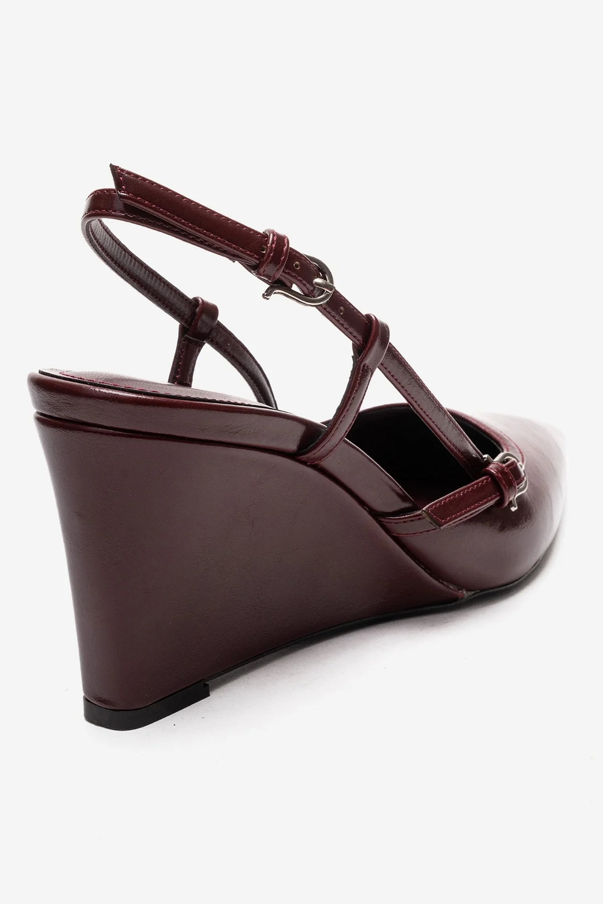 CELIA - Burgundy Genuine Leather Pointed Toe Wedge Heel Shoe (Women) - Image 5