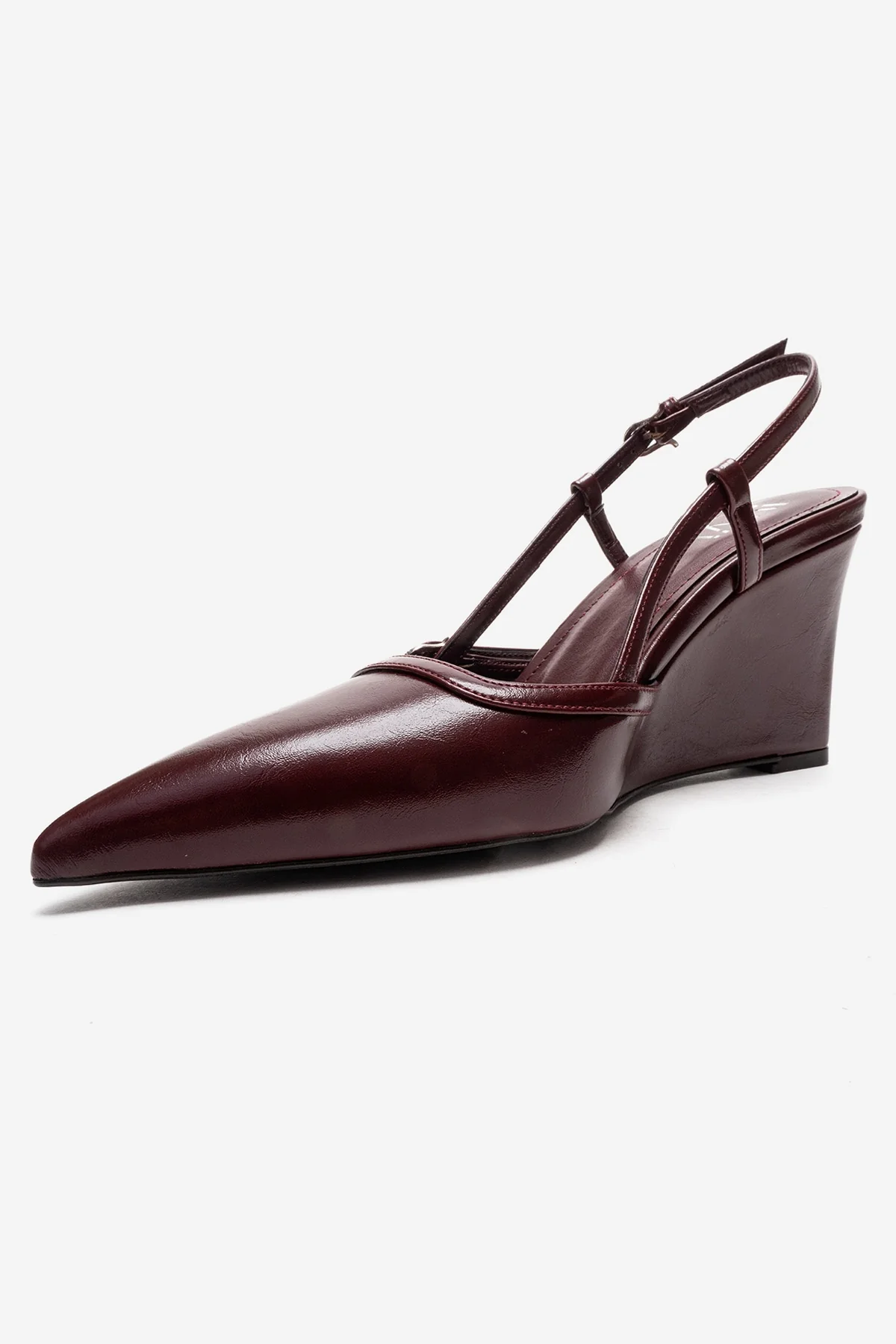 CELIA - Burgundy Genuine Leather Pointed Toe Wedge Heel Shoe (Women) - Image 6