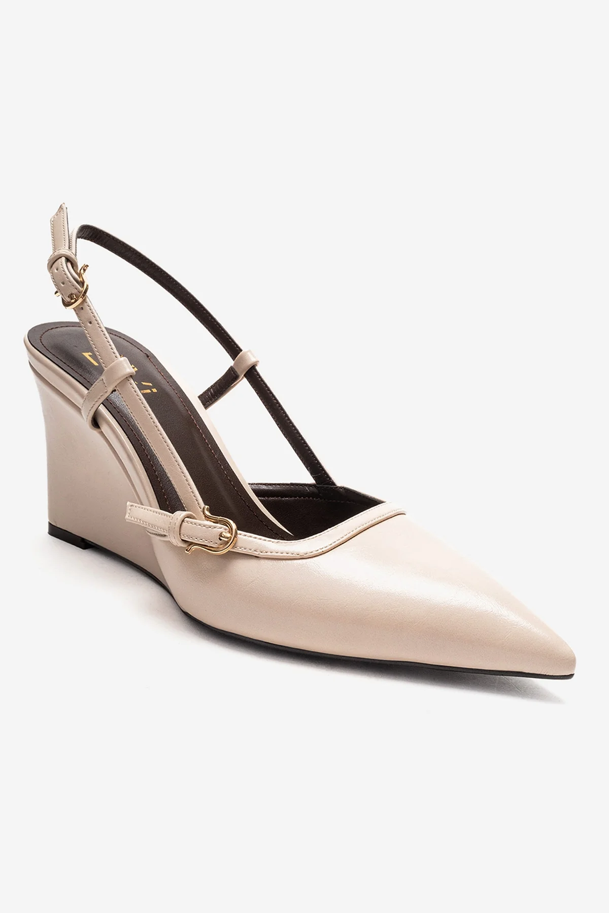 CELIA - Off-White Genuine Leather Pointed Toe Wedge Heel Shoe (Women) - Image 3