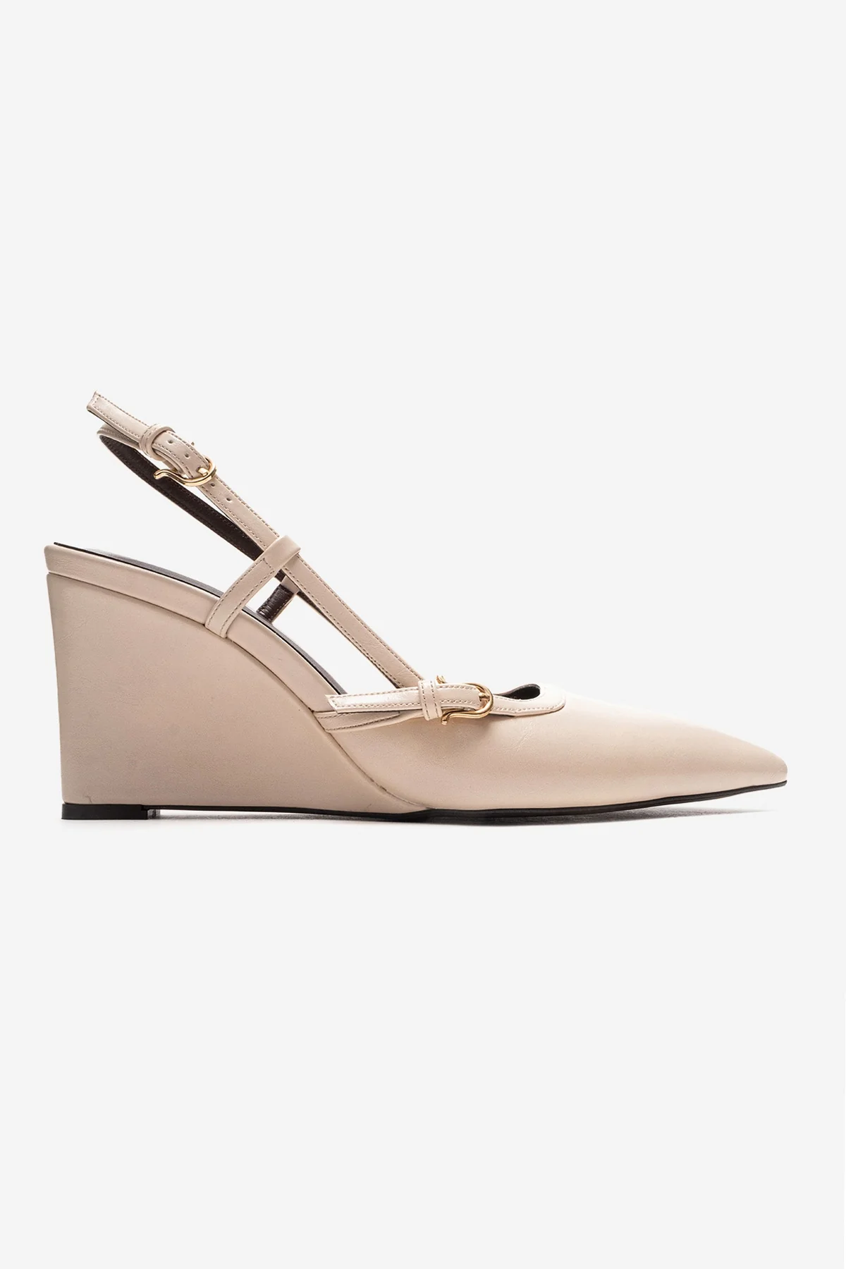 CELIA - Off-White Genuine Leather Pointed Toe Wedge Heel Shoe (Women) - Image 4