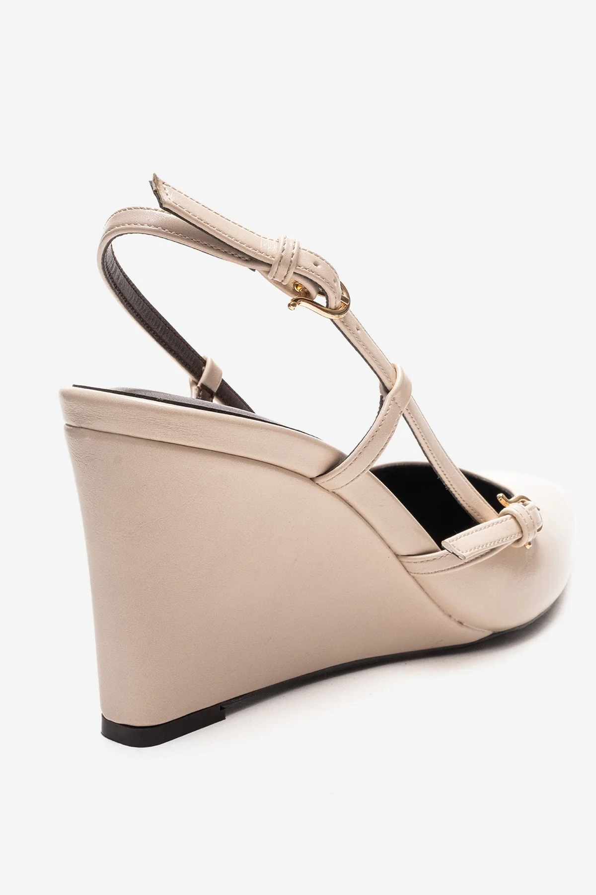 CELIA - Off-White Genuine Leather Pointed Toe Wedge Heel Shoe (Women) - Image 5