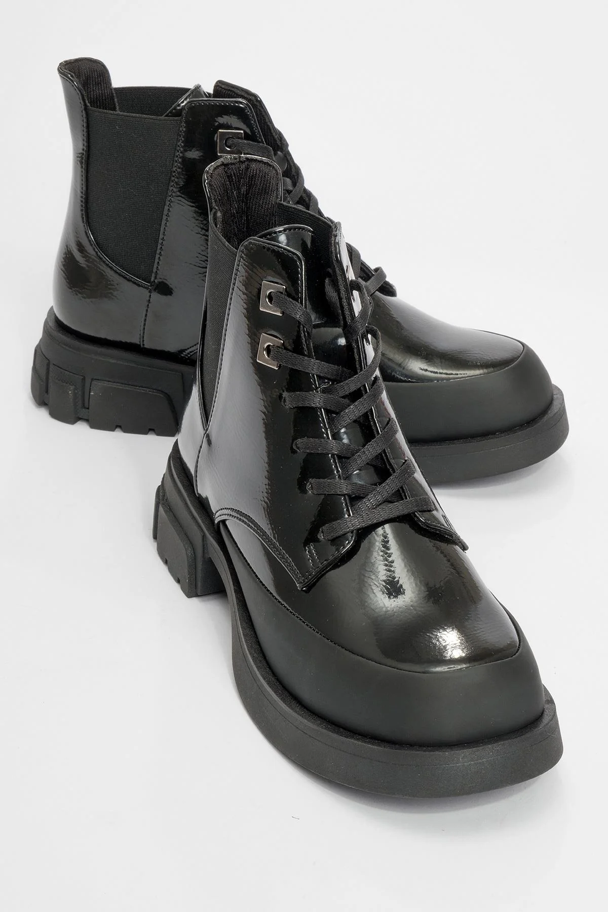 Challo - Black Lace-Up Elastic Ankle Boot (Women)