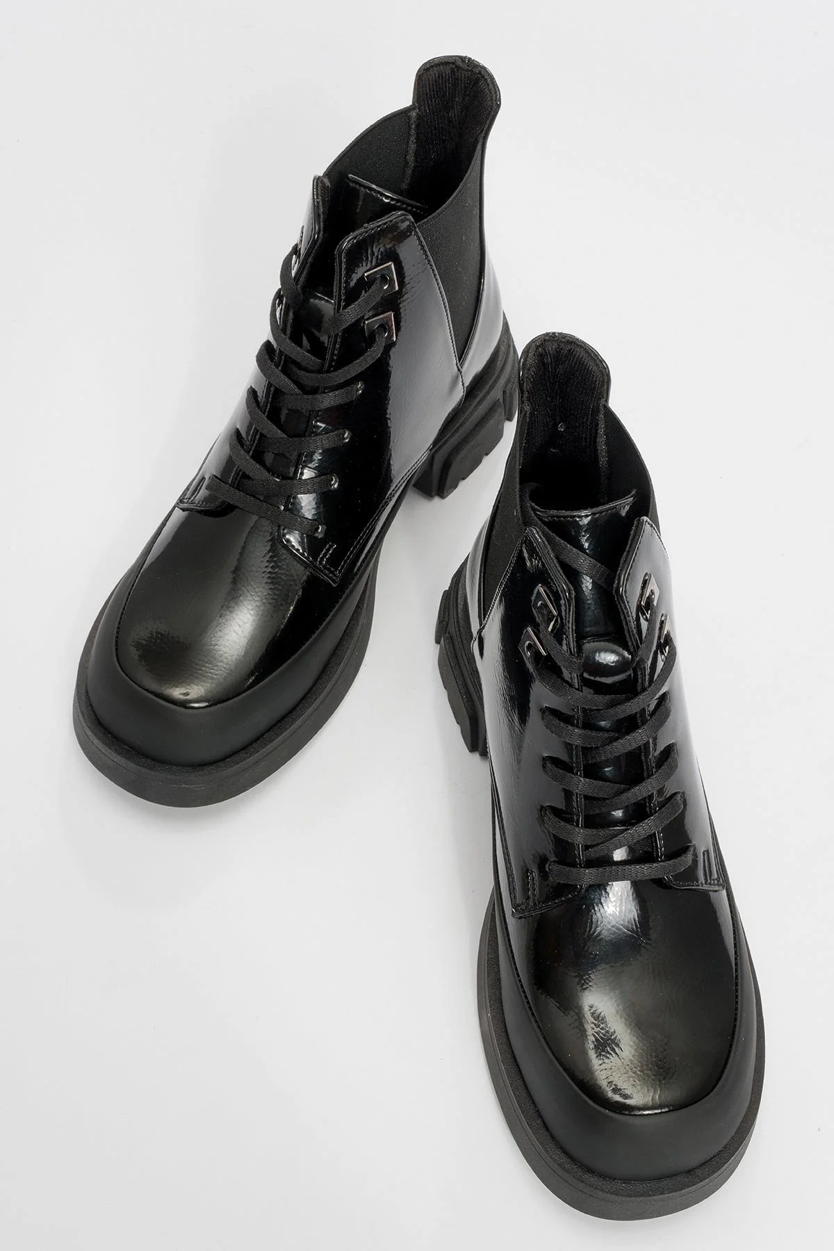 Challo - Black Lace-Up Elastic Ankle Boot (Women) - Image 2