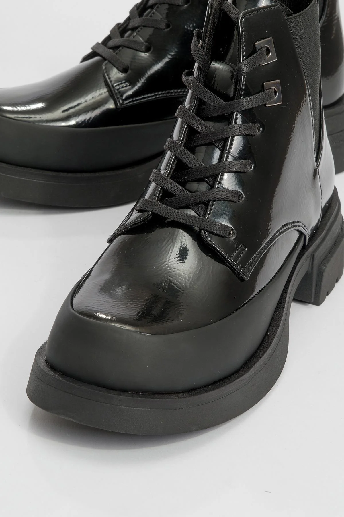 Challo - Black Lace-Up Elastic Ankle Boot (Women) - Image 3