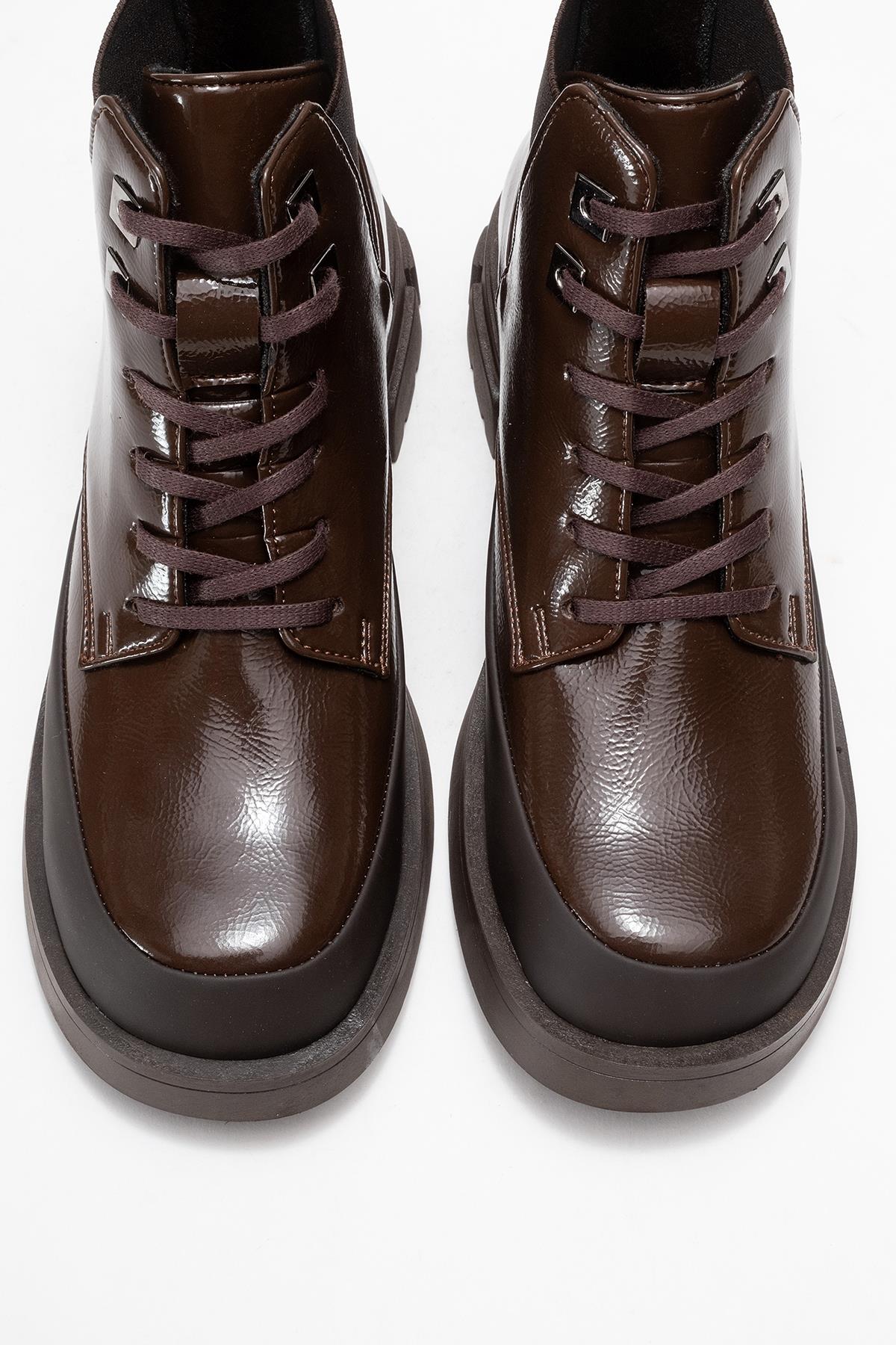 Challo - Brown Patent Lace-Up Ankle Boot (Women) - Image 2