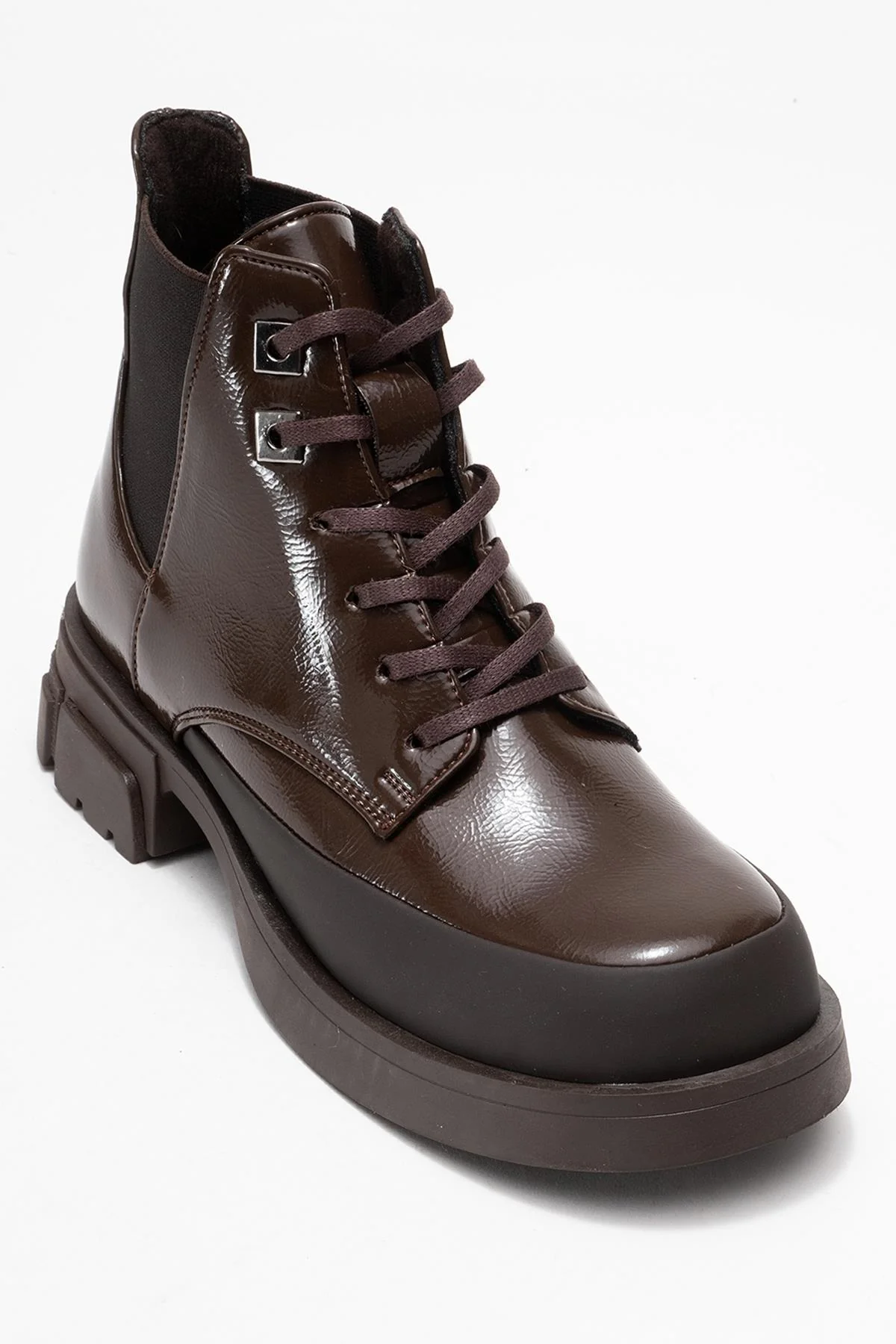 Challo - Brown Patent Lace-Up Ankle Boot (Women) - Image 3