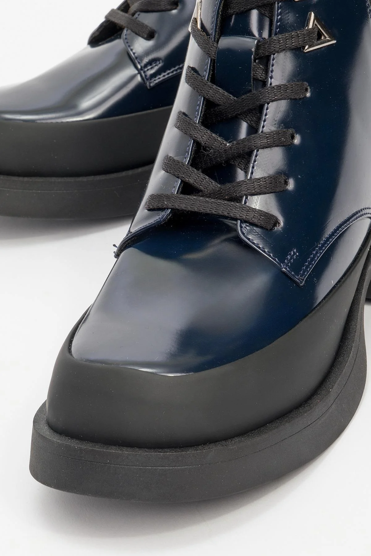 Challo - Navy Patent Lace-Up Elastic Ankle Boot (Women) - Image 3